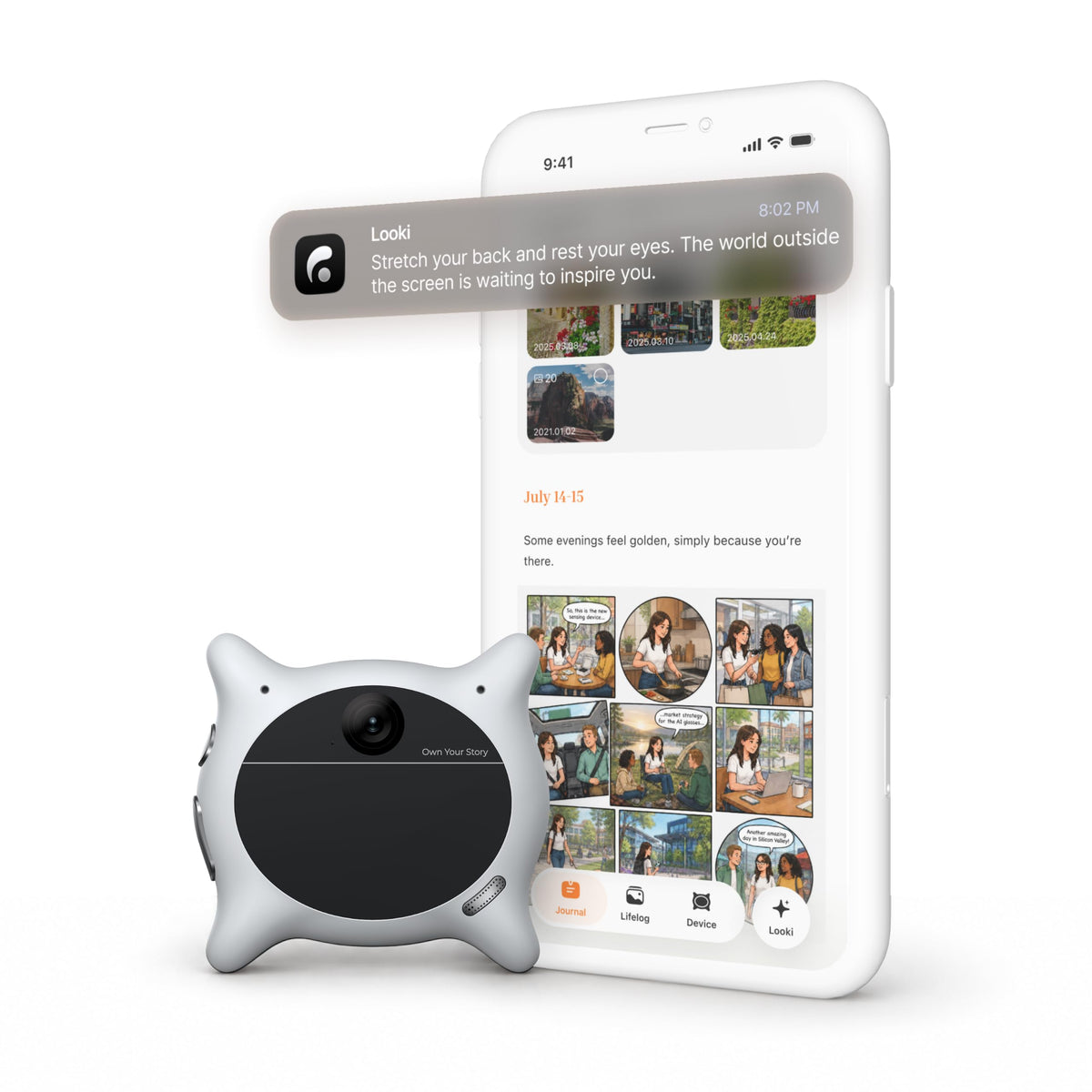 Looki L1 AI Multimodal Wearable for Life, 32g Lightweight Hands-Free Action Lifelogging Device with 1080P Video, 3 Mics, AI Vlogs & Comics, Proactive Intelligence, 32GB Privacy-First Storage (White)