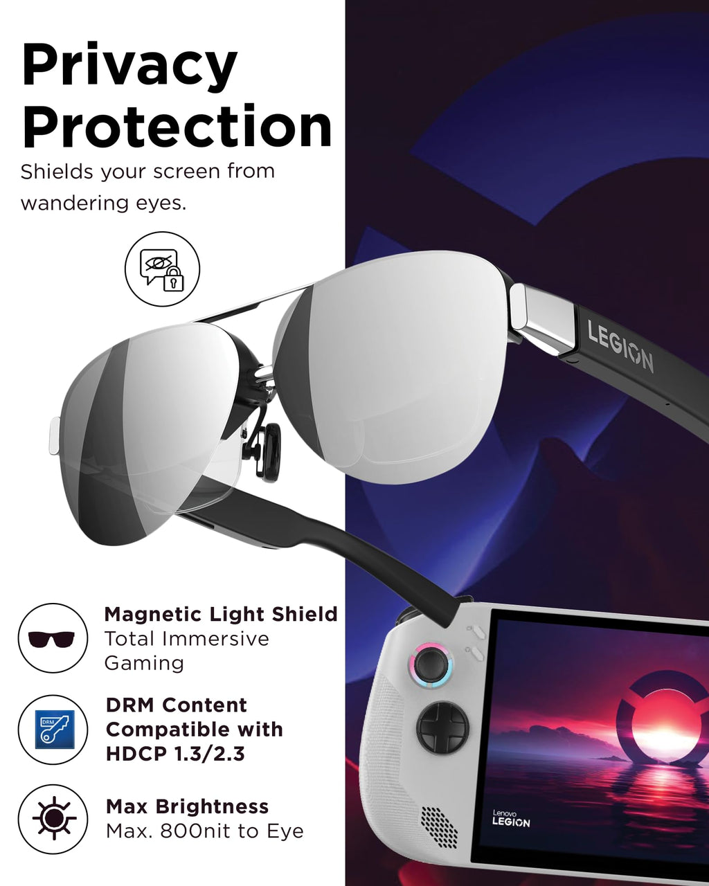 Lenovo Legion Glasses Gen 2 - Micro-OLED Personal Wearable Monitor for Gaming & Movies, FHD 120Hz Plug-and-Play Display for Lenovo Legion Go & USB-C Devices, High-Fidelity Audio & Privacy
