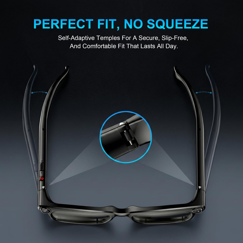 AI Smart Glasses with 4K EIS POV Camera, Photo Capture/Video Recording, AI Assistant/Object Recognition, Real-Time Translator, Open-Ear Audio, Photochromic+Blue Light Lenses, Travel Tech Gift
