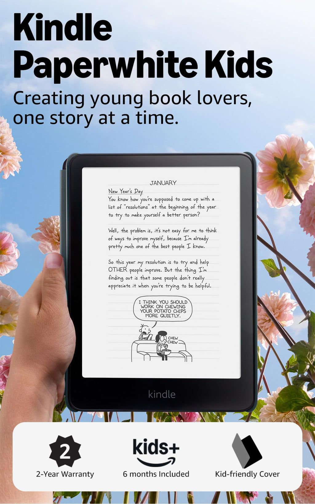 Amazon Kindle Paperwhite Kids 16GB (2024 model) – large 7" glare-free display – Kids read an average of 1+ hour per day with Kindle – Cyber City