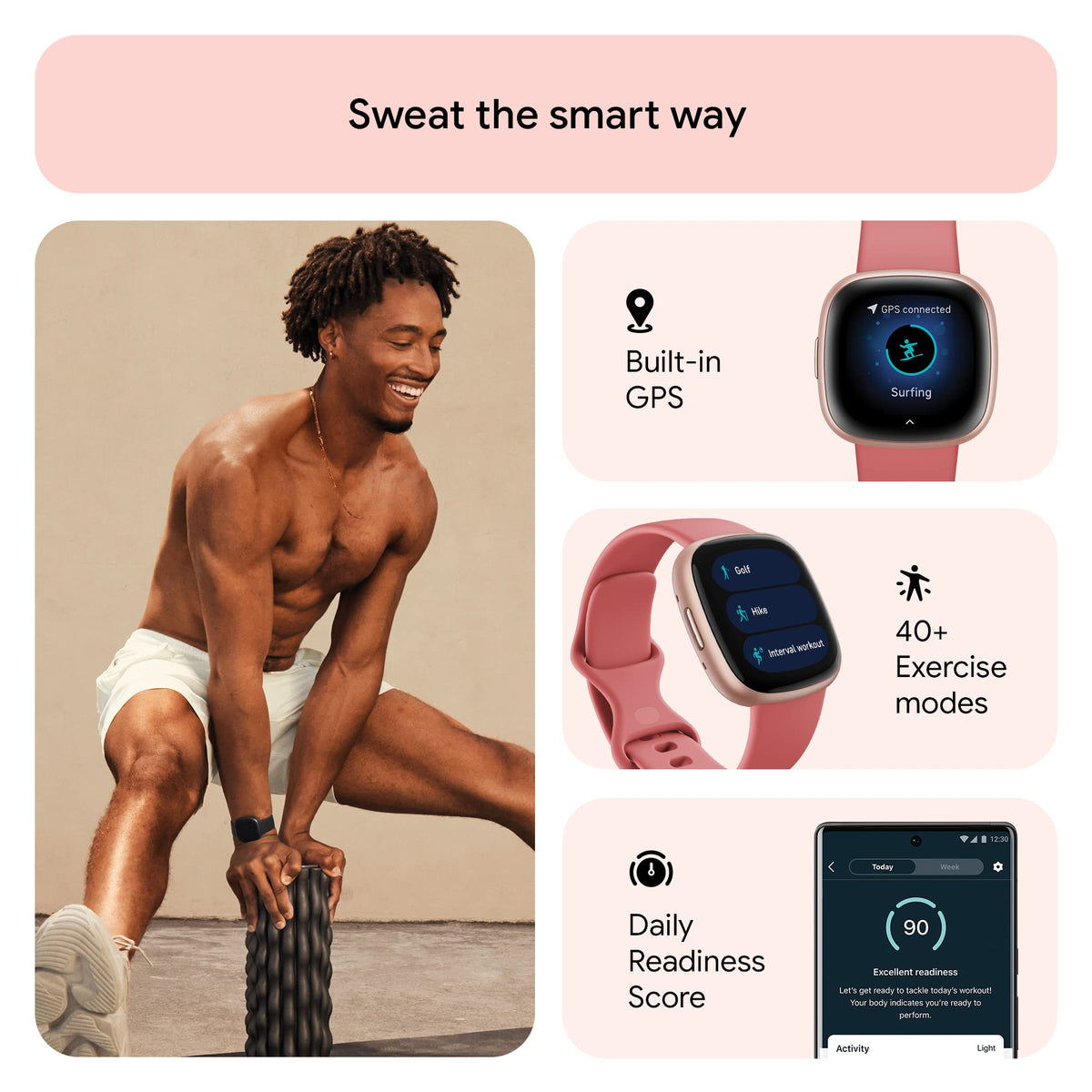 Google Fitbit Versa 4 Fitness Smartwatch - Pink Sand/Copper Rose