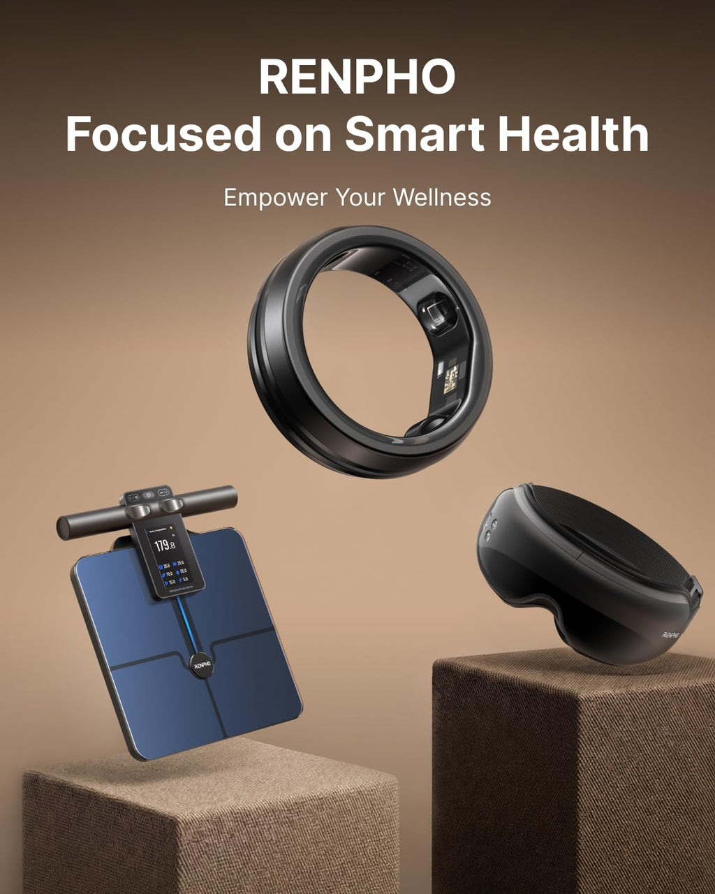 RENPHO Lynx Smart Ring, Subscription-Free App, Black, Size 8