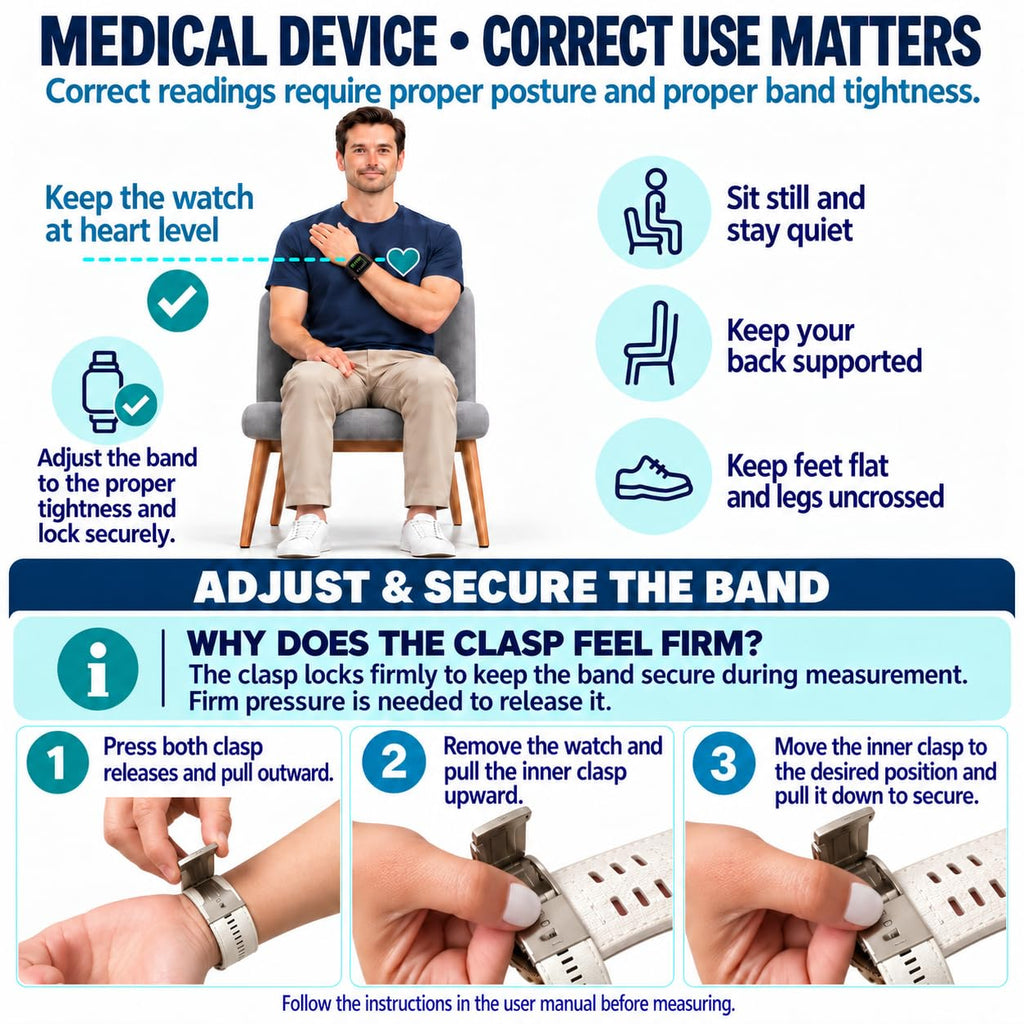 AI Powered FDA-Cleared Blood Pressure Smartwatch with Inflatable Airbag, No-Pump Night Monitoring, Gold-Tone Metal Casing