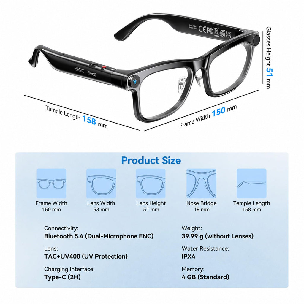 KAIGERR AI Smart Glasses,13MP Camera, 20H Battery, ChatGPT Translations