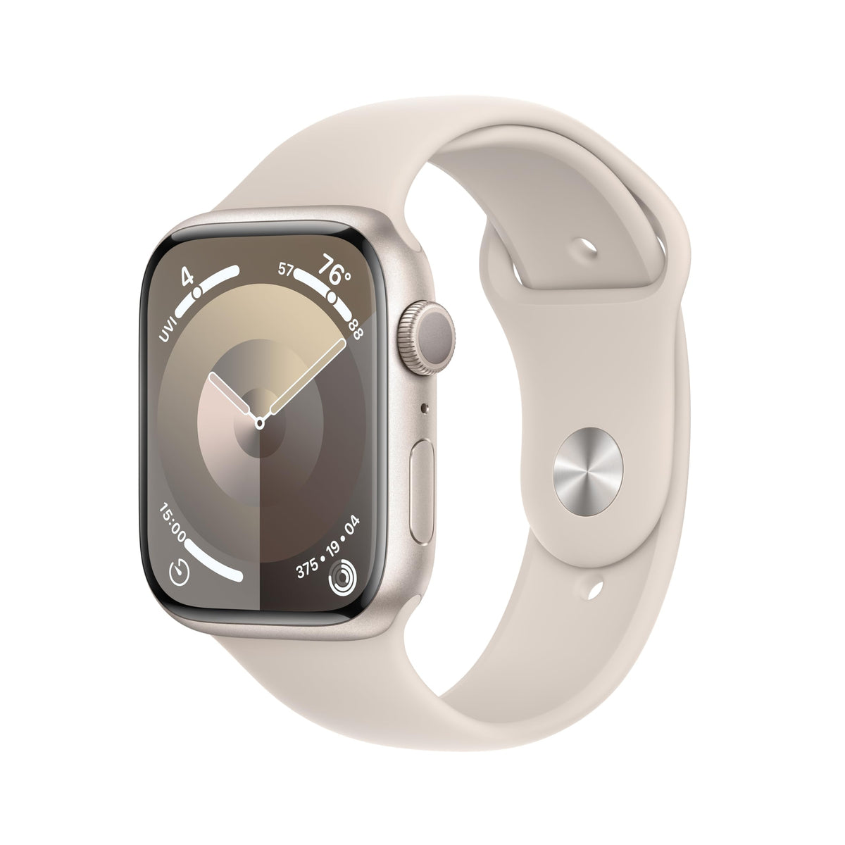 Apple Watch Series 9 [GPS , 45mm] - Starlight Aluminum Case with Starlight Sport Band, M/L (Renewed)