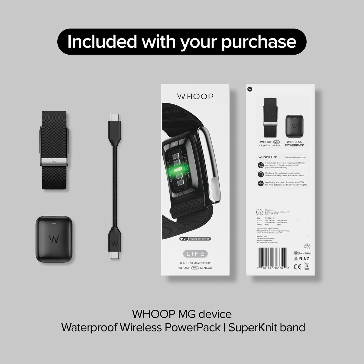 WHOOP 5.0/MG Screenless Fitness, Health, Sleep Wearable-12 Month Membership