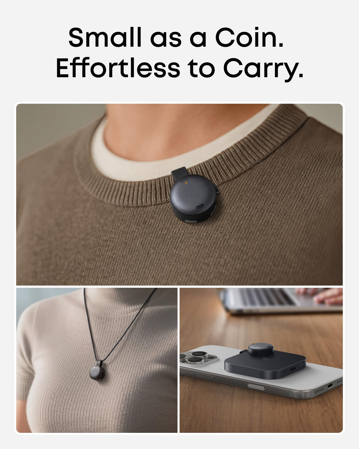 soundcore Work by Anker, Coin-Sized AI Voice Recorder, 8GB, MFi-Certified