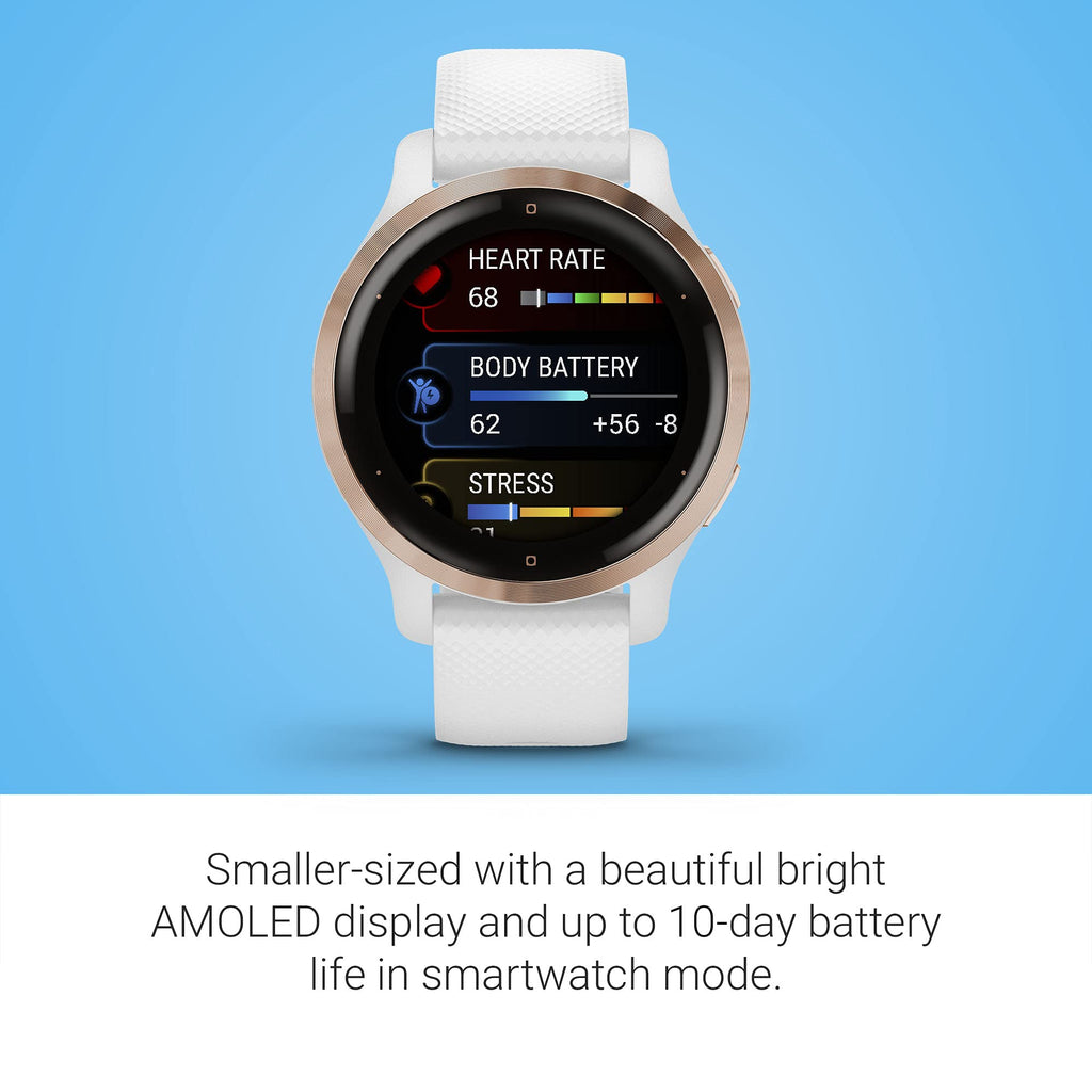 Garmin Venu 2S, Smaller-Sized GPS Smartwatch with Advanced Health Monitoring and Fitness Features, Rose Gold Bezel with White Case and Silicone Band, (010-02429-03) (Renewed)