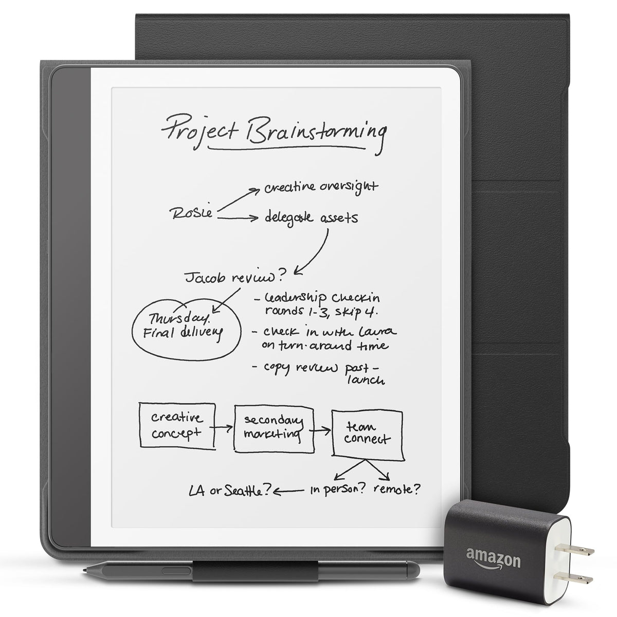 Amazon Kindle Scribe Essentials Bundle including Kindle Scribe (64GB) - Metallic Jade, Premium Pen, Leather Folio-Jade, and Power Adapter
