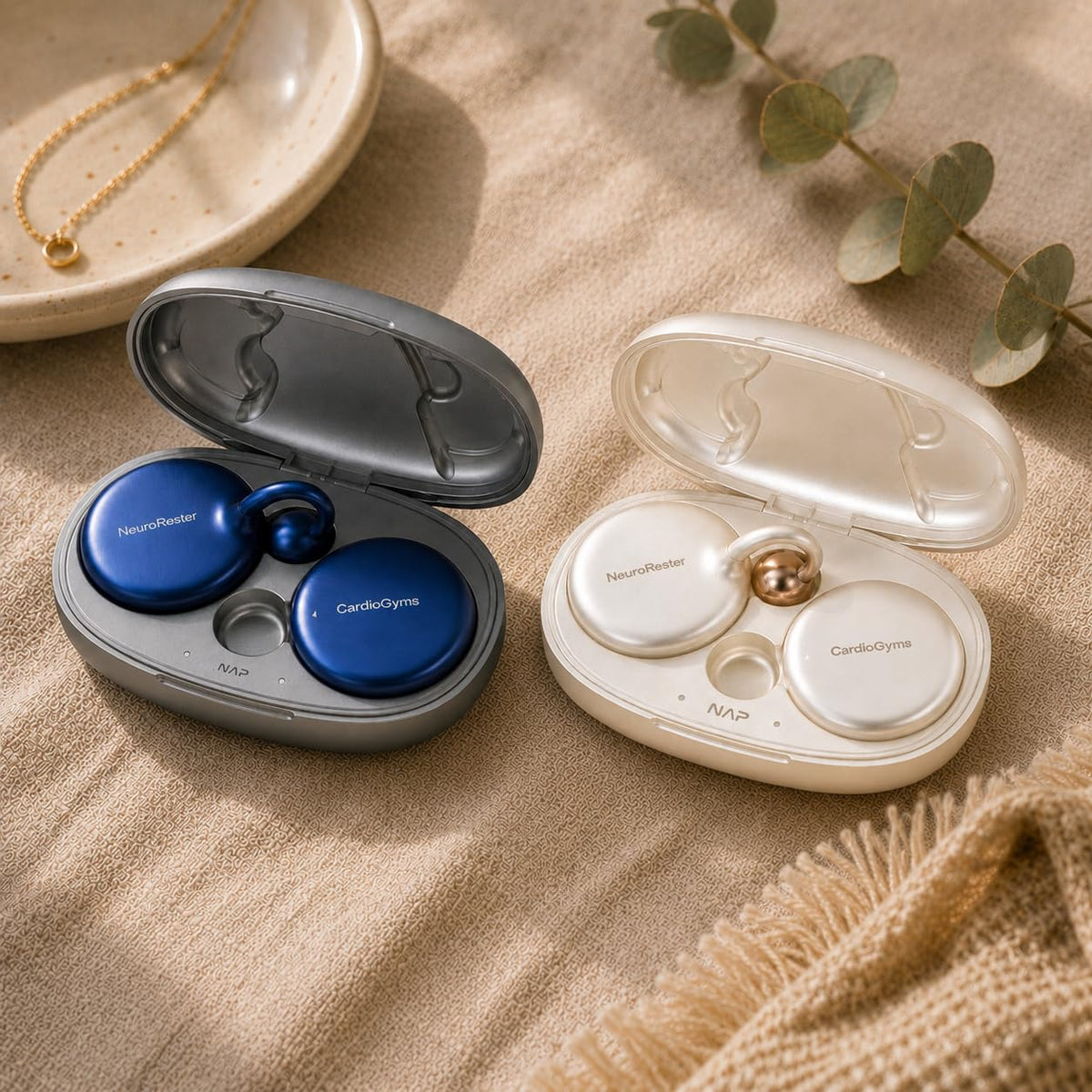 Duo Deep Sleep Device, Wearable Smart Health Tracking Technology, Pearl White and Silver Blue