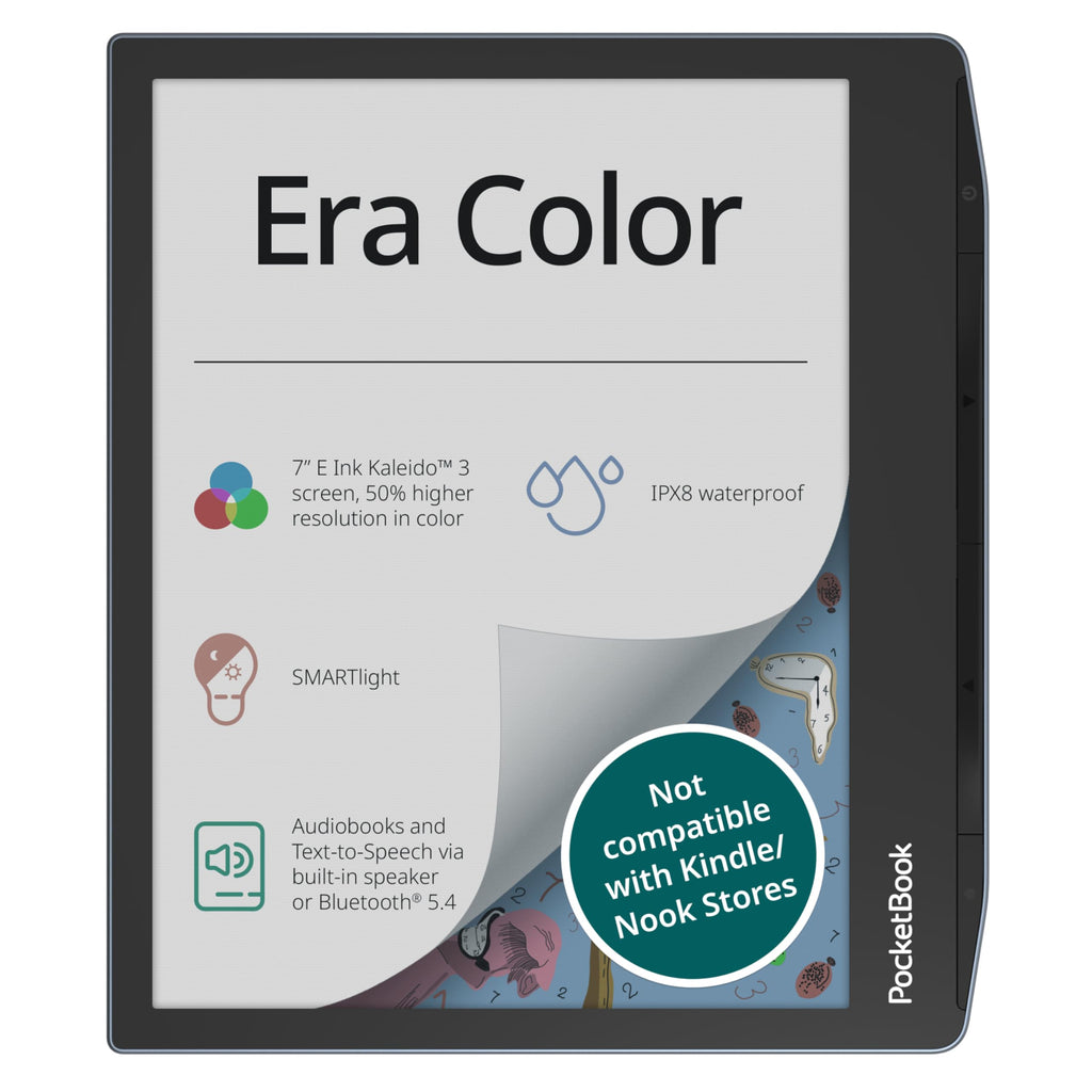 PocketBook Era Color Ereader - 7 Inch E Ink Kaleido 3 Screen - Eye-Friendly Audio-Book & E-Book Reader - Text-to-Speech - Waterproof IPX8 - Bluetooth & Speakers - WiFi Cloud Sync - 32GB Storage