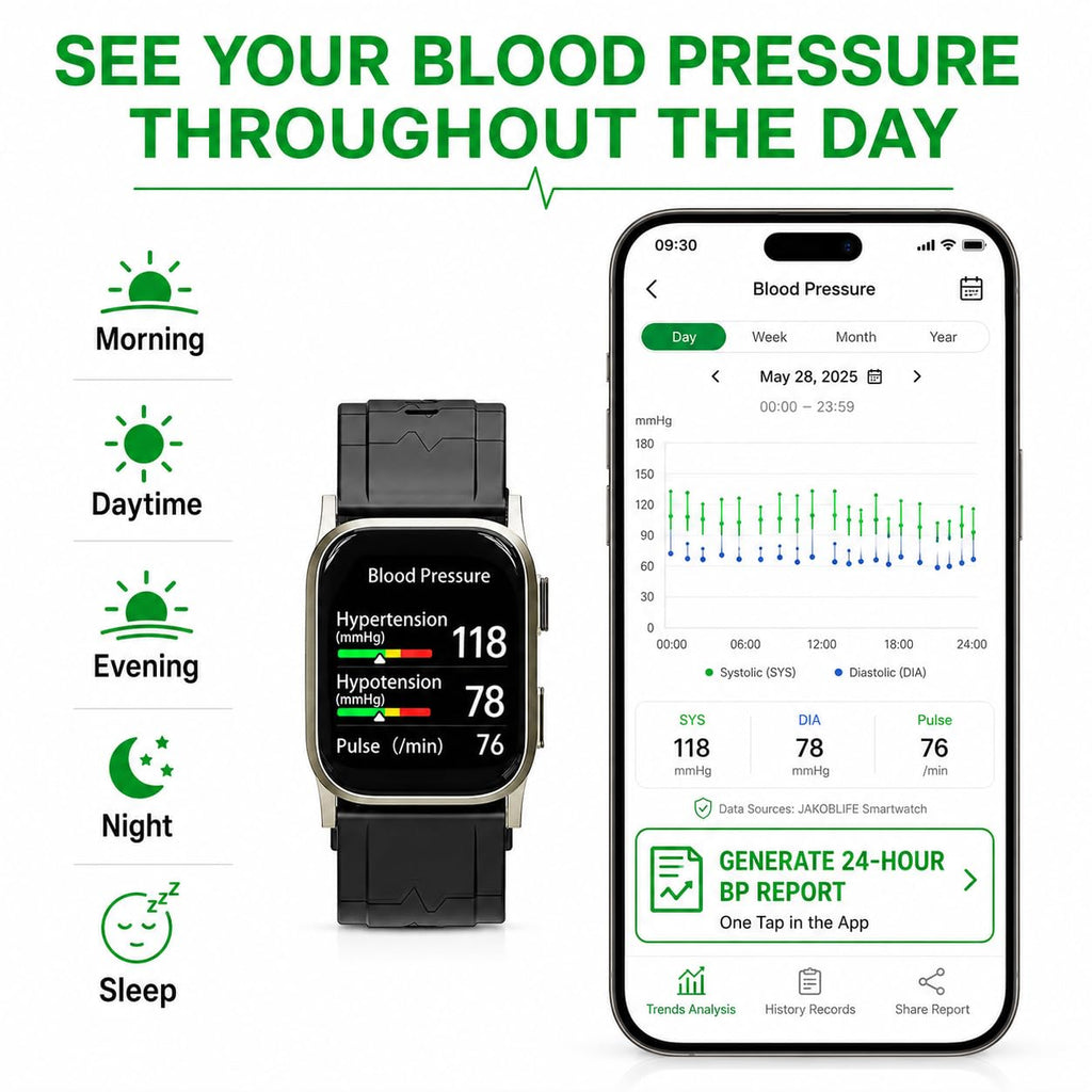 AI Powered FDA-Cleared Blood Pressure Smartwatch with Inflatable Airbag, No-Pump Night Monitoring, Gold-Tone Metal Casing