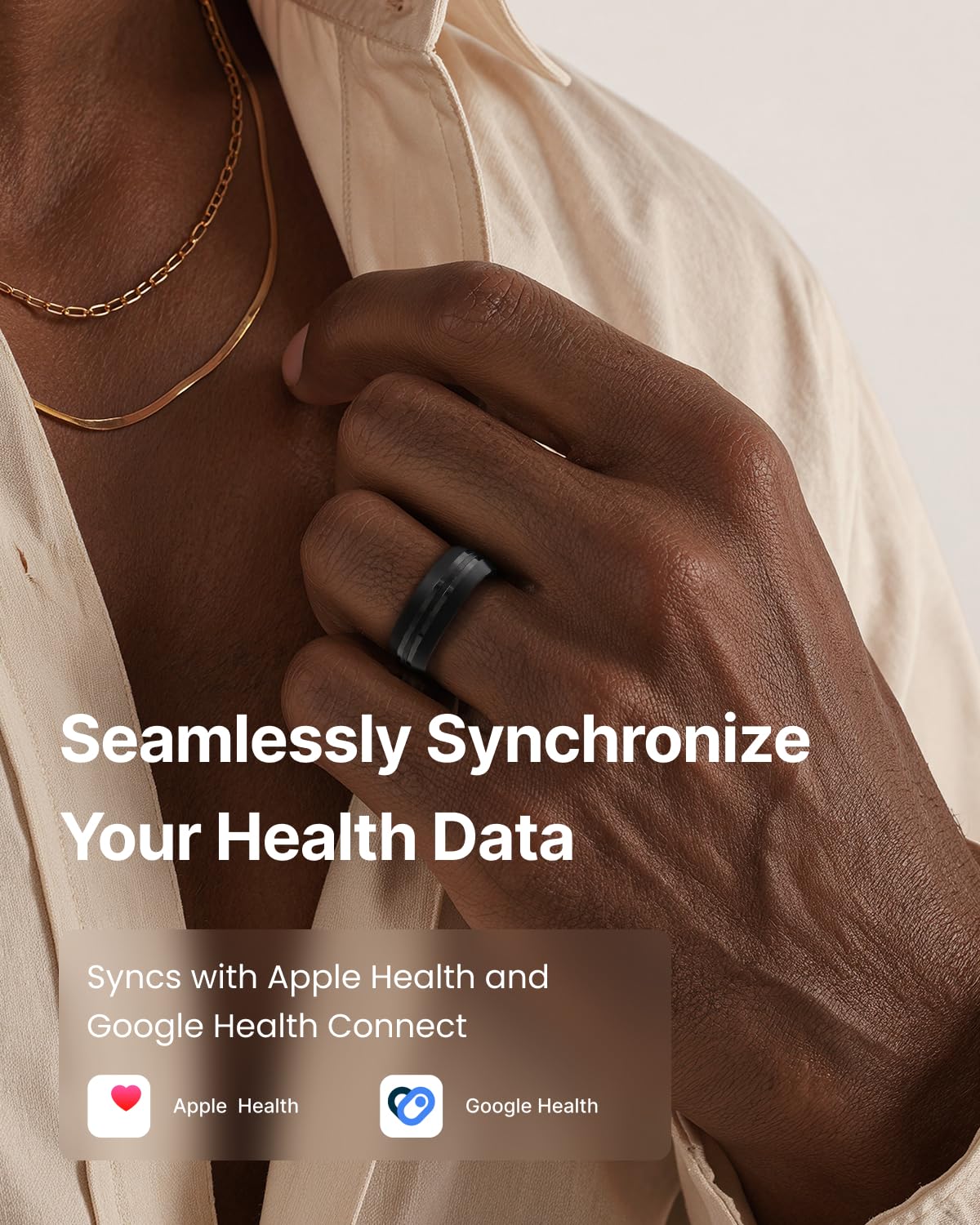 RENPHO Lynx Smart Ring, Subscription-Free App, Black, Size 8