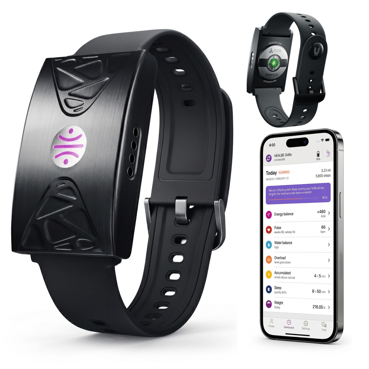 HEALBE Fitness Tracker - Auto Calorie, Hydration, Stress & Sleep Monitor