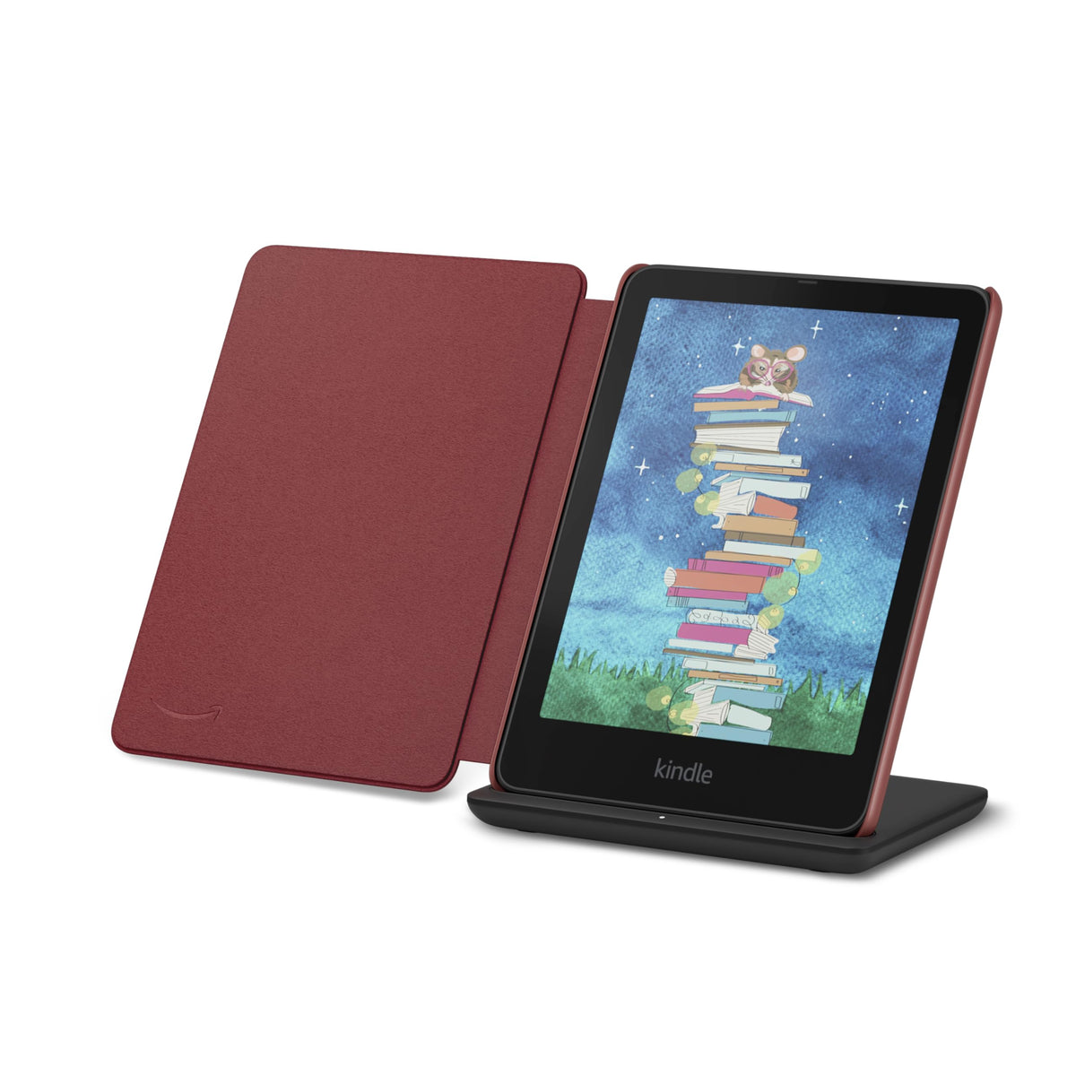 Introducing Amazon Kindle Colorsoft Signature Edition Essentials Bundle including Kindle Colorsoft Signature Edition (32GB)- Black, Premium Leather Cover-Walnut and Wireless Charging Dock