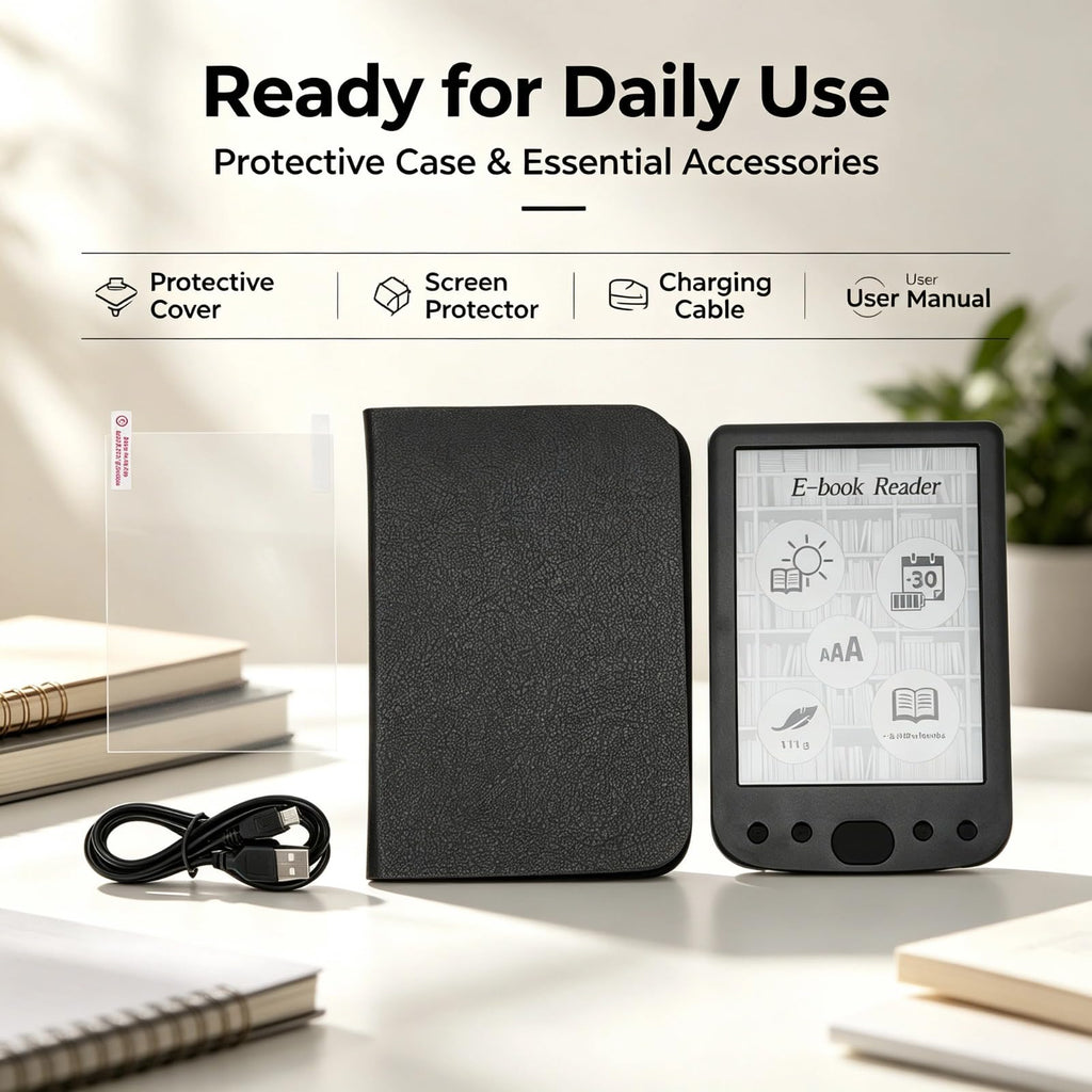 EBTOOLS 6 Inch E Reader, Large Touch Screen with 800x600 High Resolution, Adjustable Font Sizes, Text Highlighting, Paper Like Display, Supports PDF EPUB MOBI, Long Battery Life (8G)