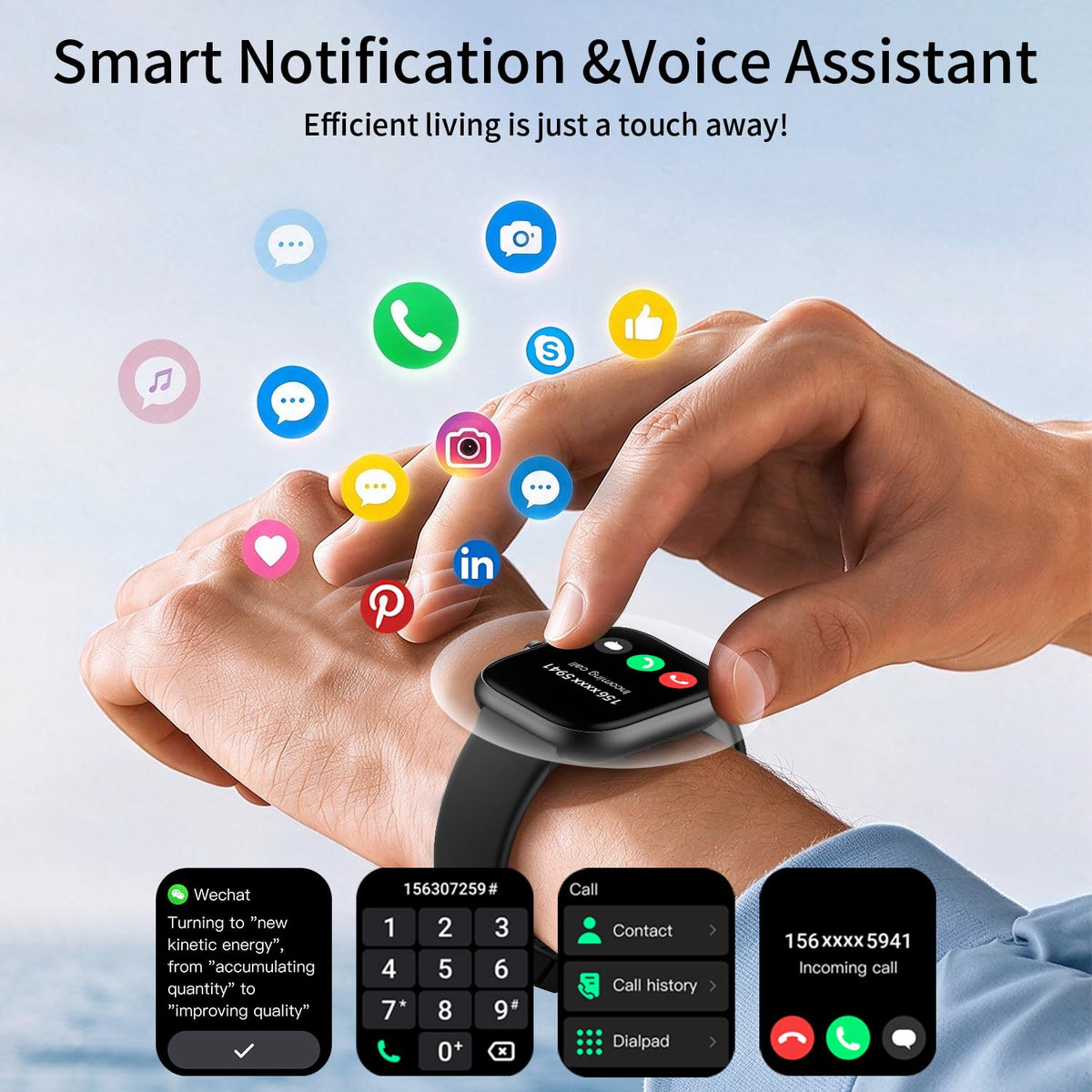 Smart Watch for Men Women, 1.83"HD Health & Fitness Smartwatch, Black