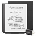Amazon Kindle Scribe Essentials Bundle including Kindle Scribe (16GB) - Tungsten, Premium Pen, Premium Leather Folio-Black, and Power Adapter