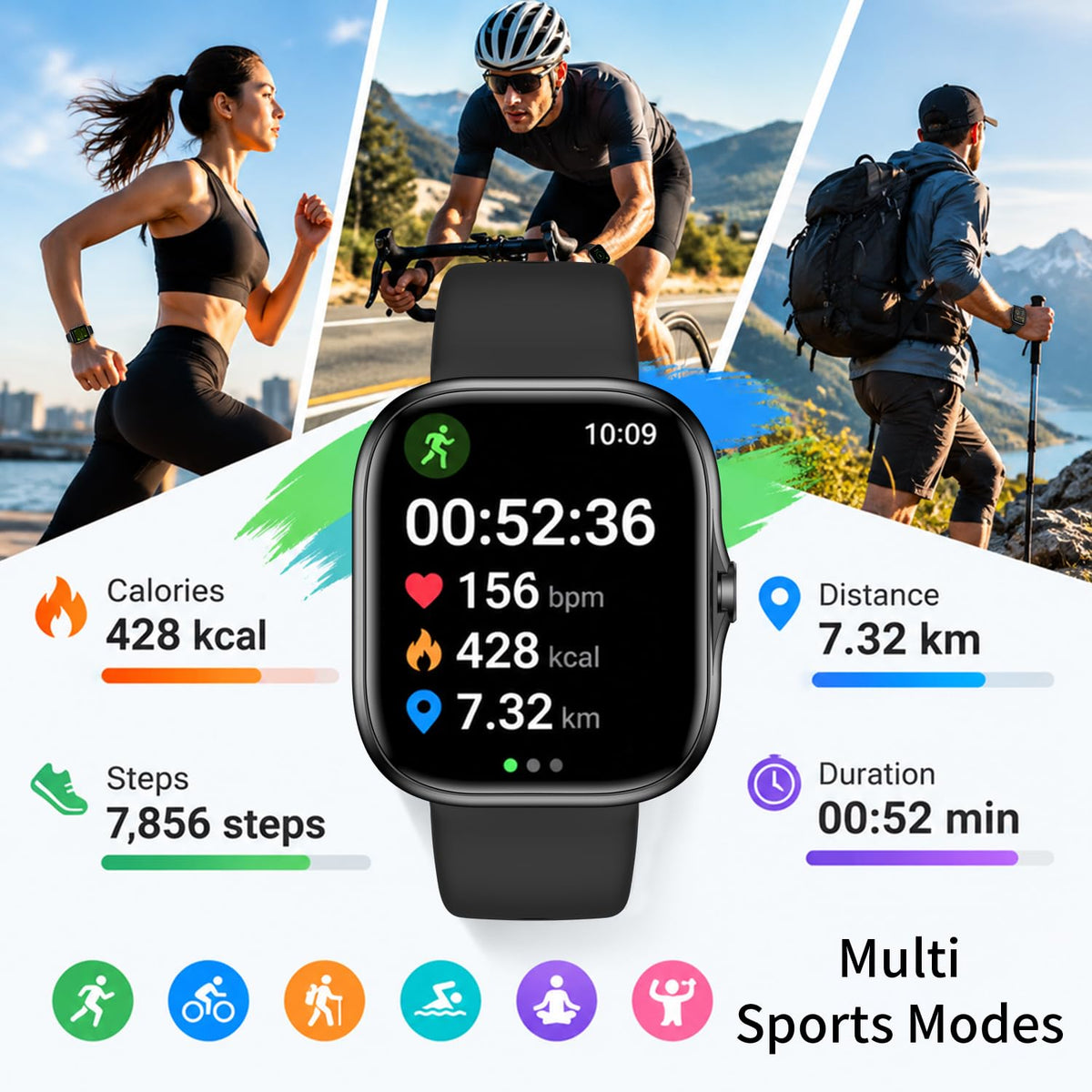 Smart Watch for Men Women, 1.83"HD Health & Fitness Smartwatch, Black