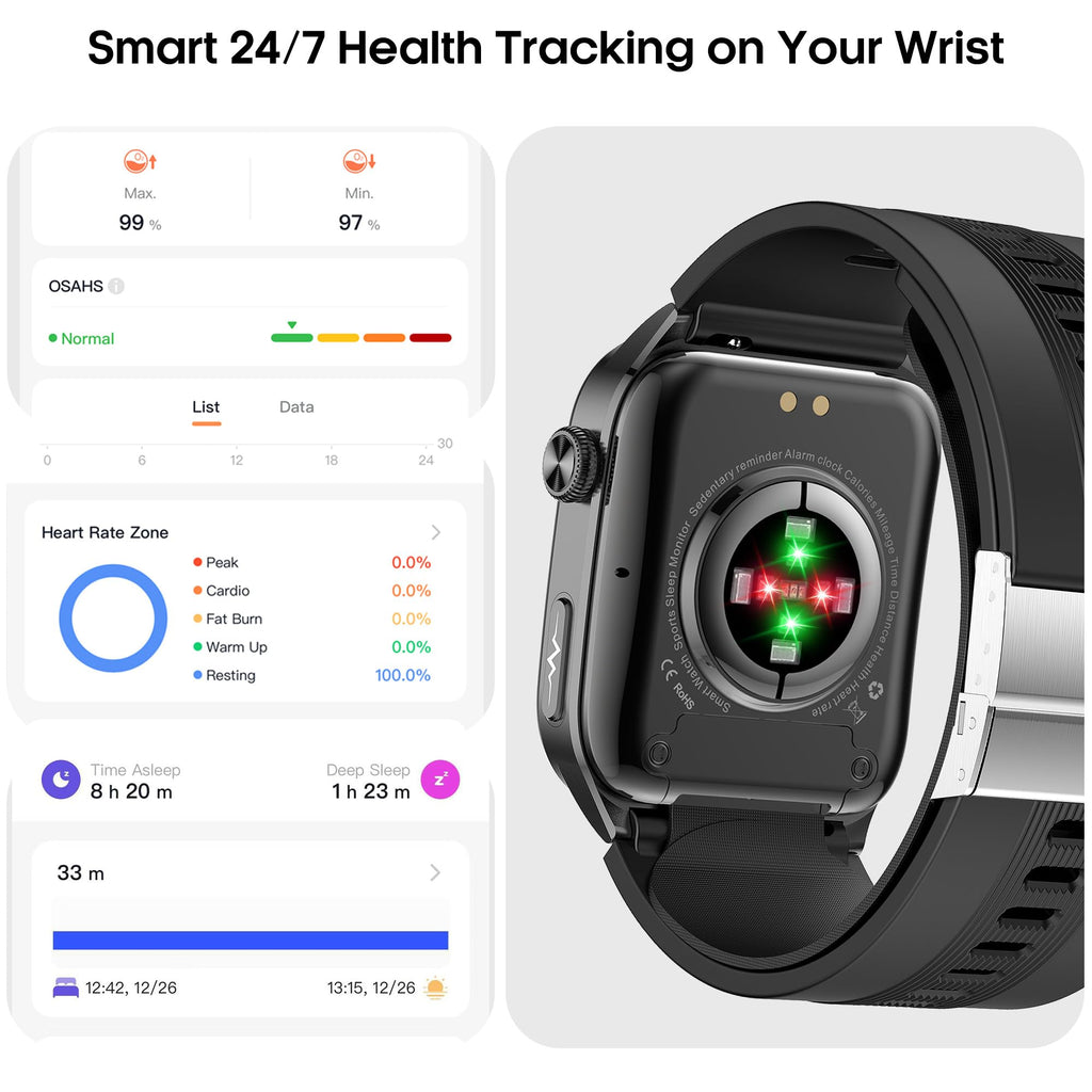 Smart Watches for Men Women with Airbag Cuff, Health Watch with 24/7 Blood Pressure/Heart Rate/Blood Oxygen/Sleep Monitor, SOS, 2.06" AMOLED Display Fitness Tracker Watch for Android iPhone