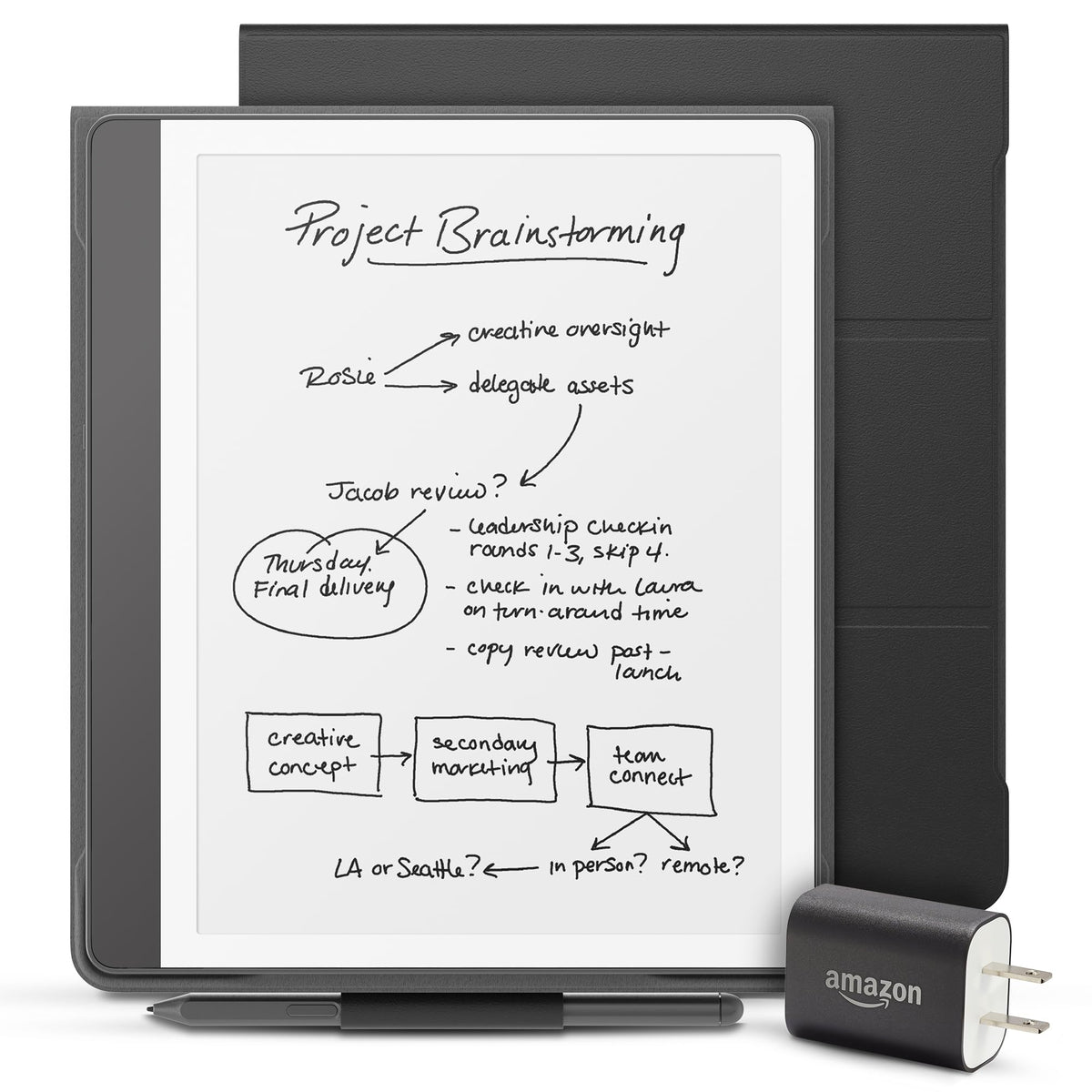 Amazon Kindle Scribe Essentials Bundle including Kindle Scribe (64GB) - Metallic Jade, Premium Pen, Plant-Based Leather Folio-Jade, and Power Adapter