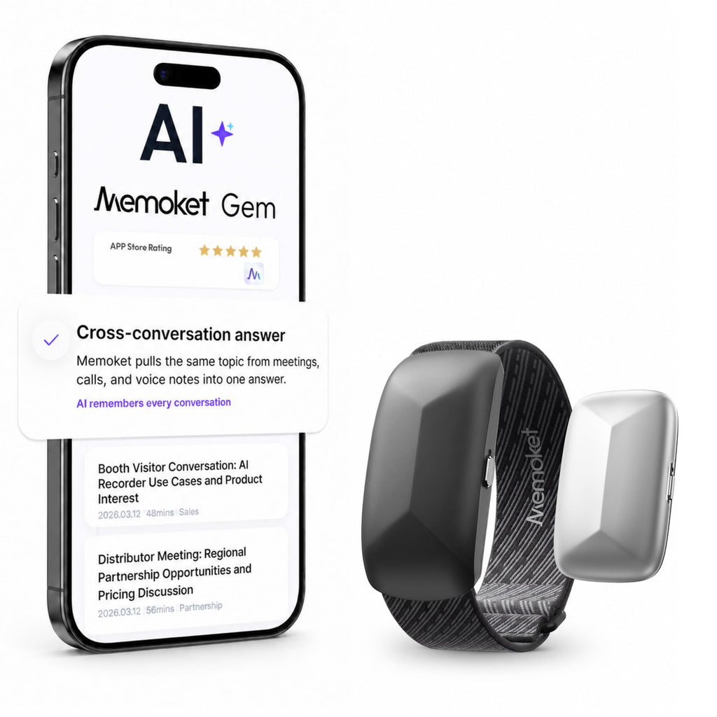Gem Wearable AI Voice Recorder, Transcribe & Summarize, Wristband