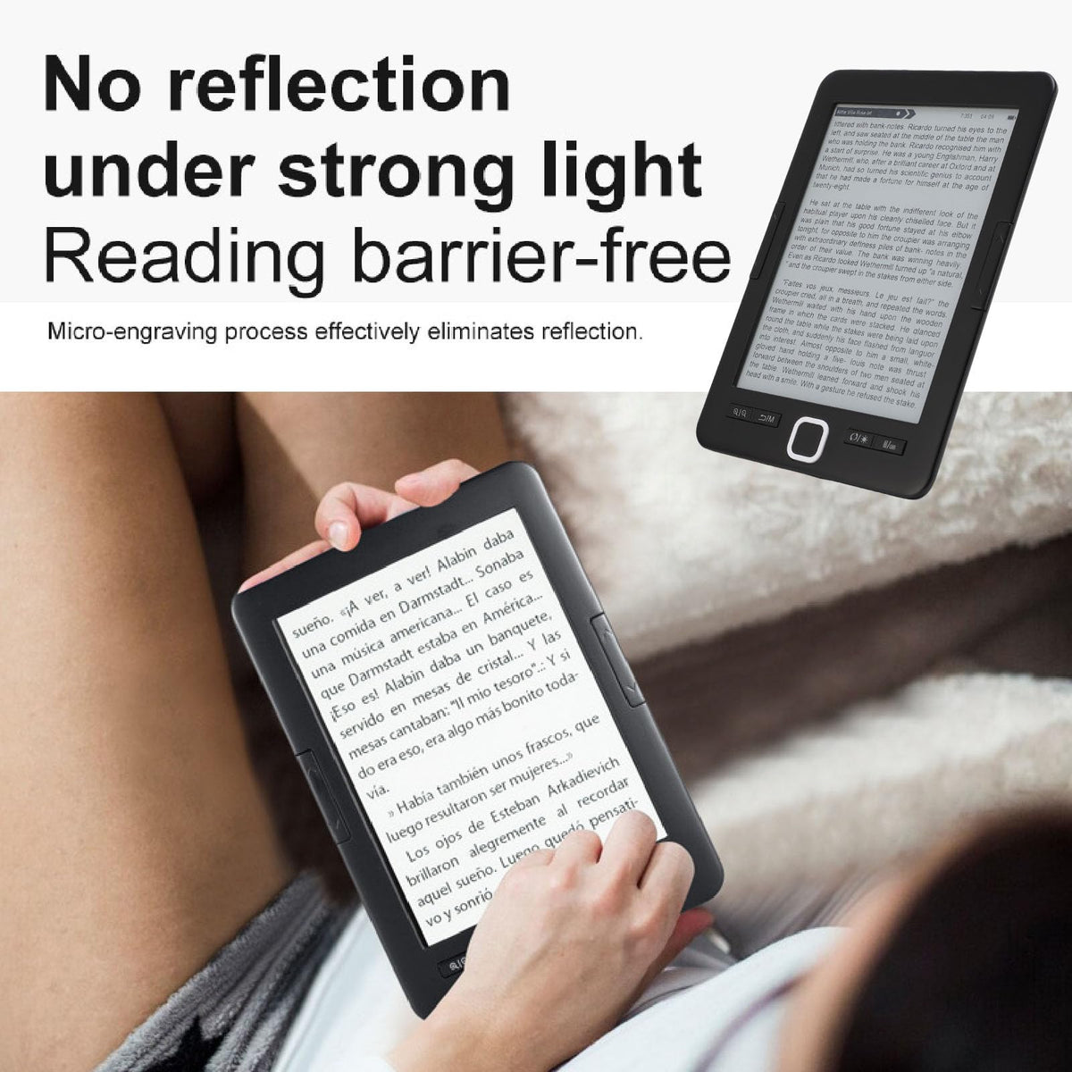 Luocute Portable Ebook Reader 6 Inch Ink Screen, 8GB Storage