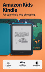 Amazon Kids Kindle 16GB (newest model), Now thinner and lighter, 6" glare-free display, weeks of battery, includes 1 year of books and Bookman cover