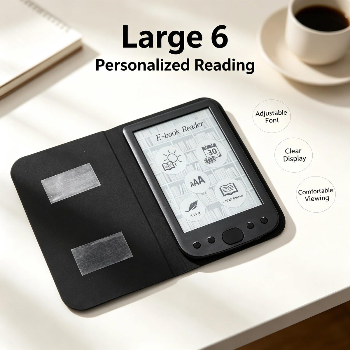 EBTOOLS 6 Inch E Reader, Large Touch Screen with 800x600 High Resolution, Adjustable Font Sizes, Text Highlighting, Paper Like Display, Supports PDF EPUB MOBI, Long Battery Life (8G)
