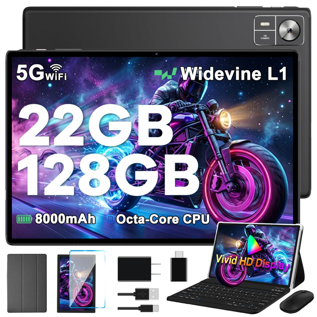 Tablet 2026 Android 15 Tablets with 2.0GHz Octa-Core, 30GB 64GB 2TB Expand, 10 inch Tablet with Keyboard, FHD IPS Display, Gemini AI, 8MP Camera, WiFi 6, 6000mAh, Widevine L1, BT 5.0 -Gray