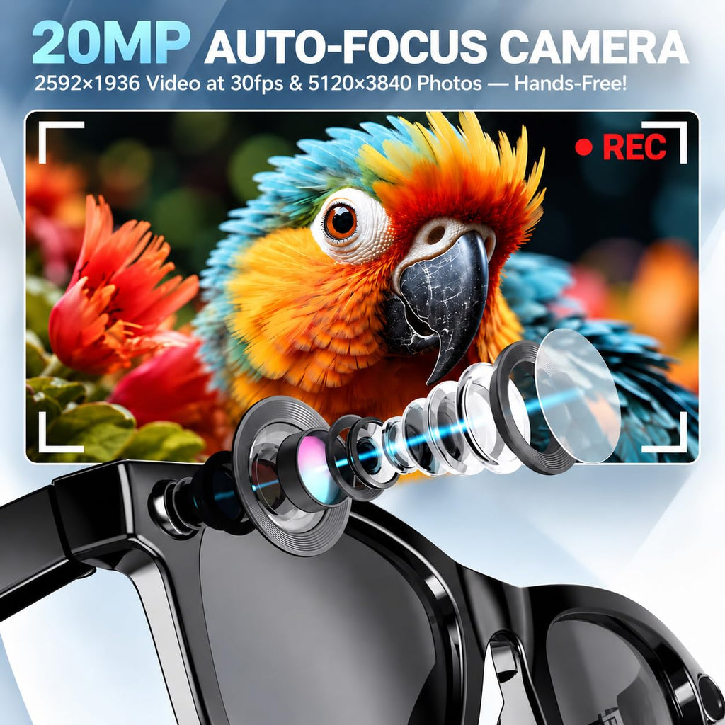 AI Smart Glasses with Camera, 20MP Photos, POV Video & Open-Ear Audio