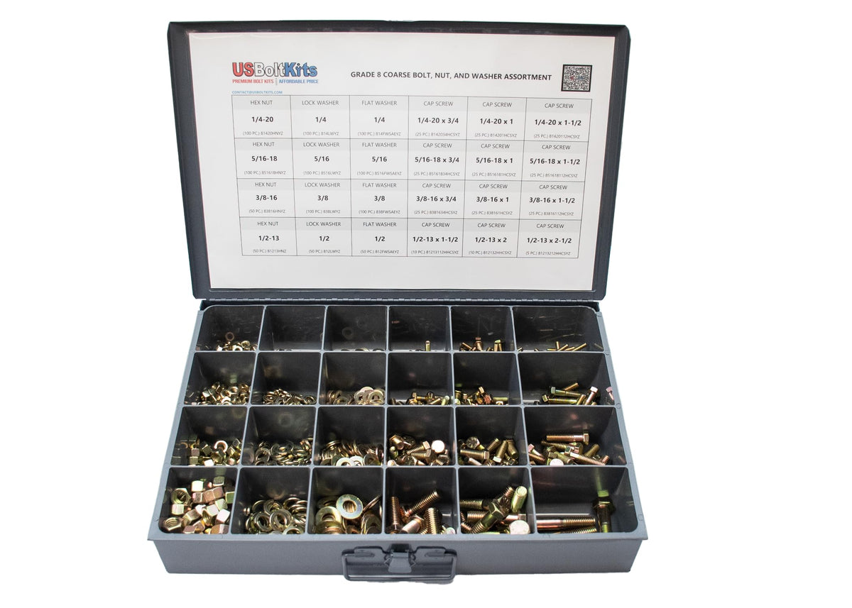 1250 Piece Grade 8 Coarse Thread Hex Head Nut, Bolt, & Washer Drawer Assortment