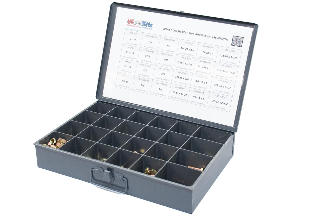 1250 Piece Grade 8 Coarse Thread Hex Head Nut, Bolt, & Washer Drawer Assortment