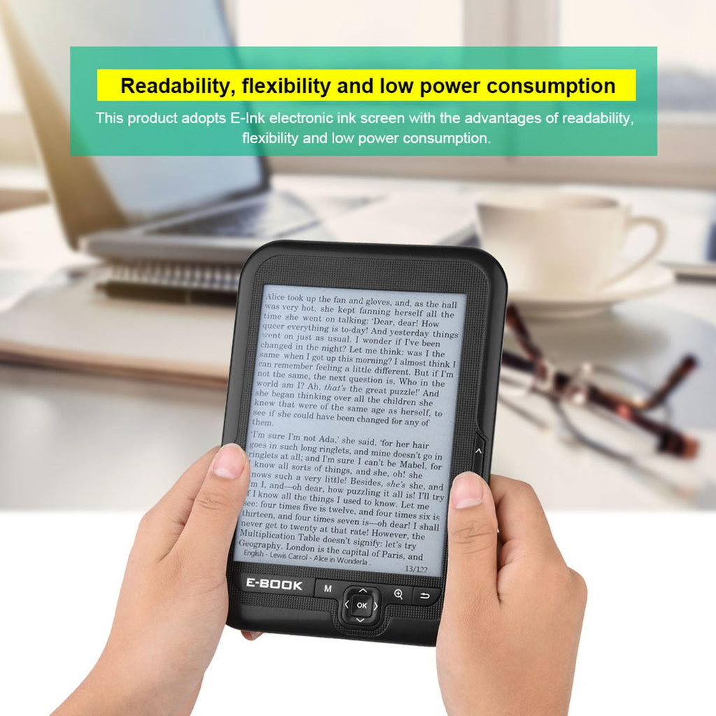 E-Reader, 6 inch E‑Book Reader with E‑Ink Screen, 1024 x 768 Resolution Display 300DPI Electronic Paper Book with Blue Cover, E-Paper Supports TF Card for Adult, Kids(Black 2)
