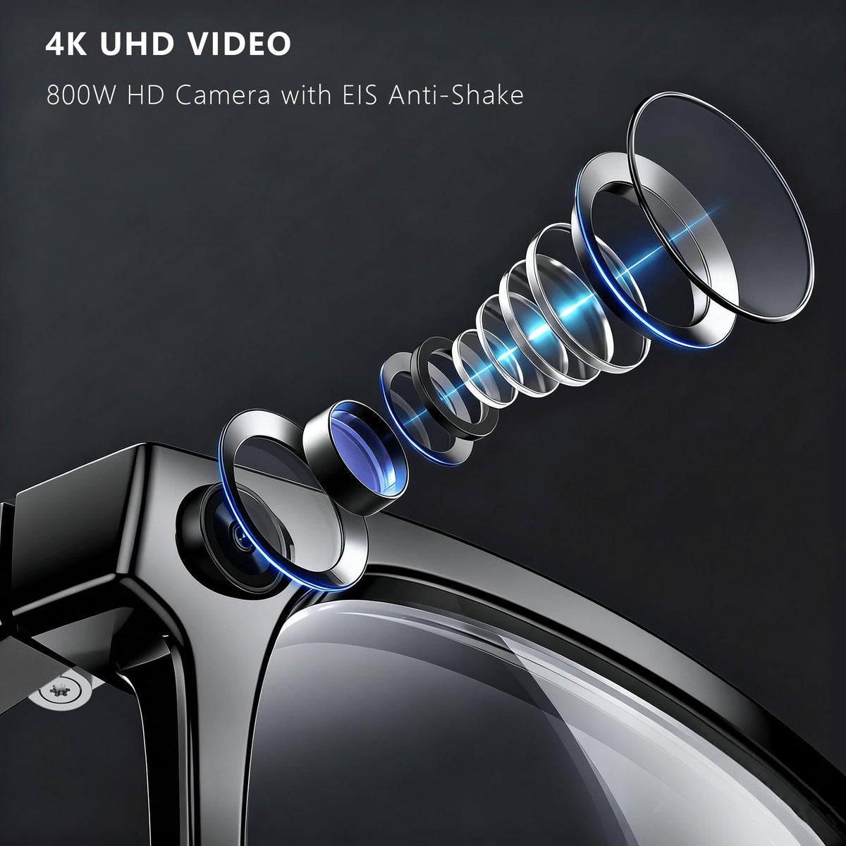 4K Smart Glasses with Camera, AI Glasses with EIS Stabilization, Photochromic Blue Light Blocking Lenses, Real-Time Translation, 410mAh Battery, 10+ Days Standby, HiFi Audio