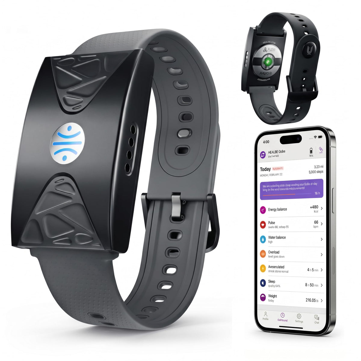 HEALBE Fitness Tracker - Auto Calorie, Hydration, Stress & Sleep Monitor