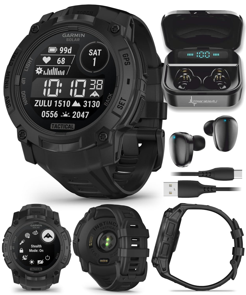 Garmin Instinct 3-50mm Tactical Edition, Solar Charging Display, Rugged Outdoor GPS Smartwatch, Applied Ballistics Support, LED Flashlight, Multi-Band GPS PowerBank Bundle