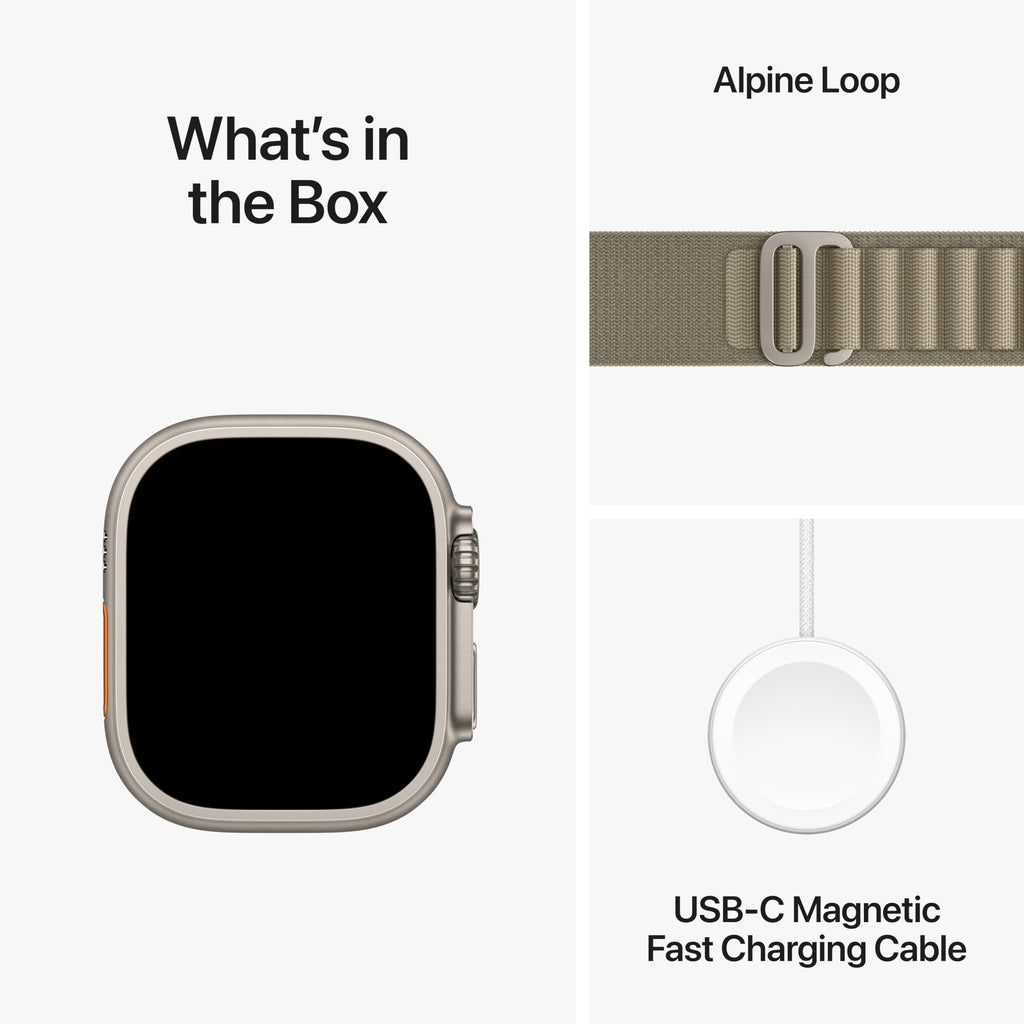 Apple Watch Ultra 2 [GPS + Cellular 49mm] Smartwatch with Rugged Titanium Case & Olive Alpine Loop Large. Fitness Tracker, Precision GPS, Action Button, Extra-Long Battery Life