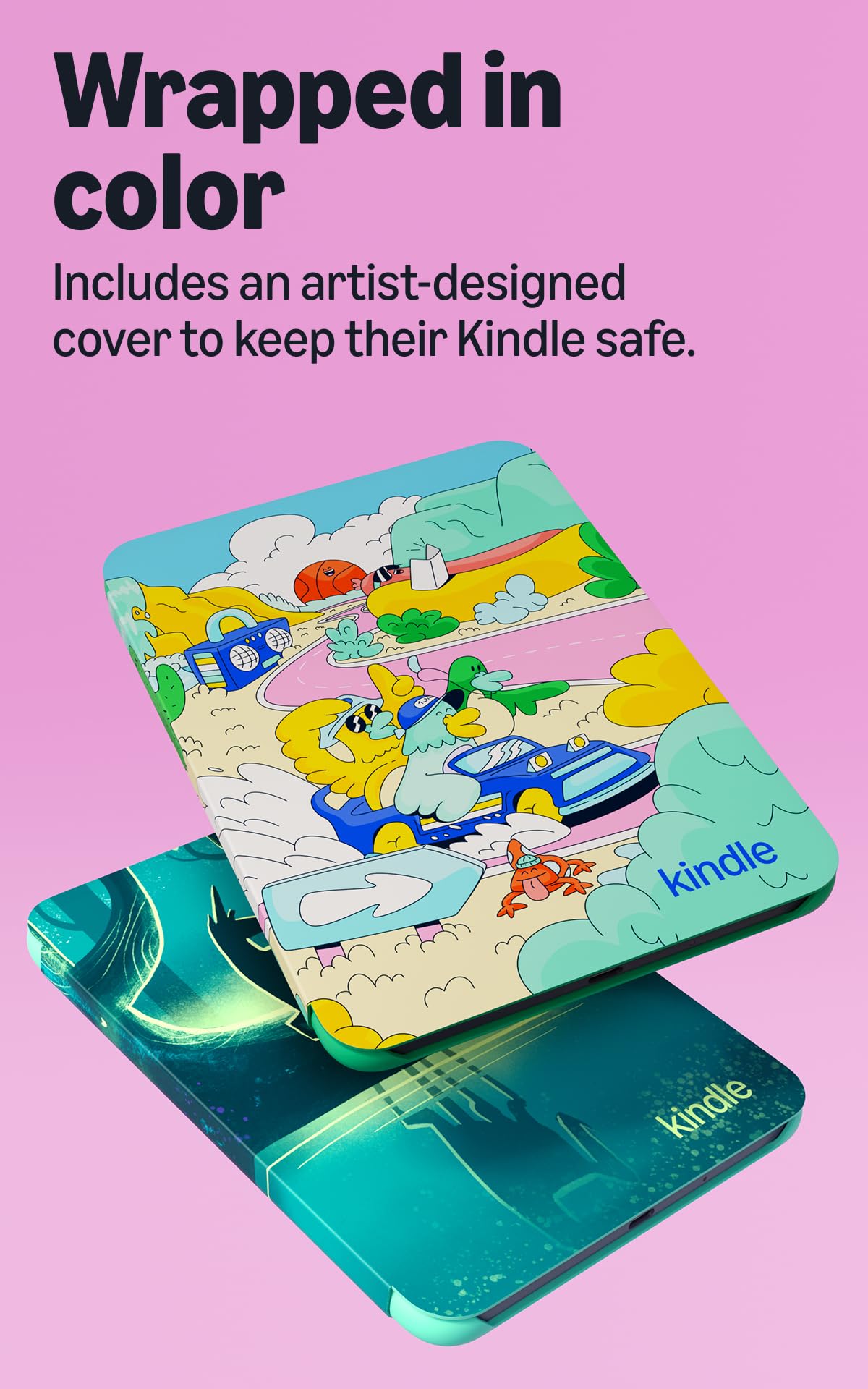 Amazon Kids Kindle Colorsoft 16GB (newest model), Thinner and lighter, 7" color display, Weeks of battery, Includes 1 year of books and Desert Dash cover