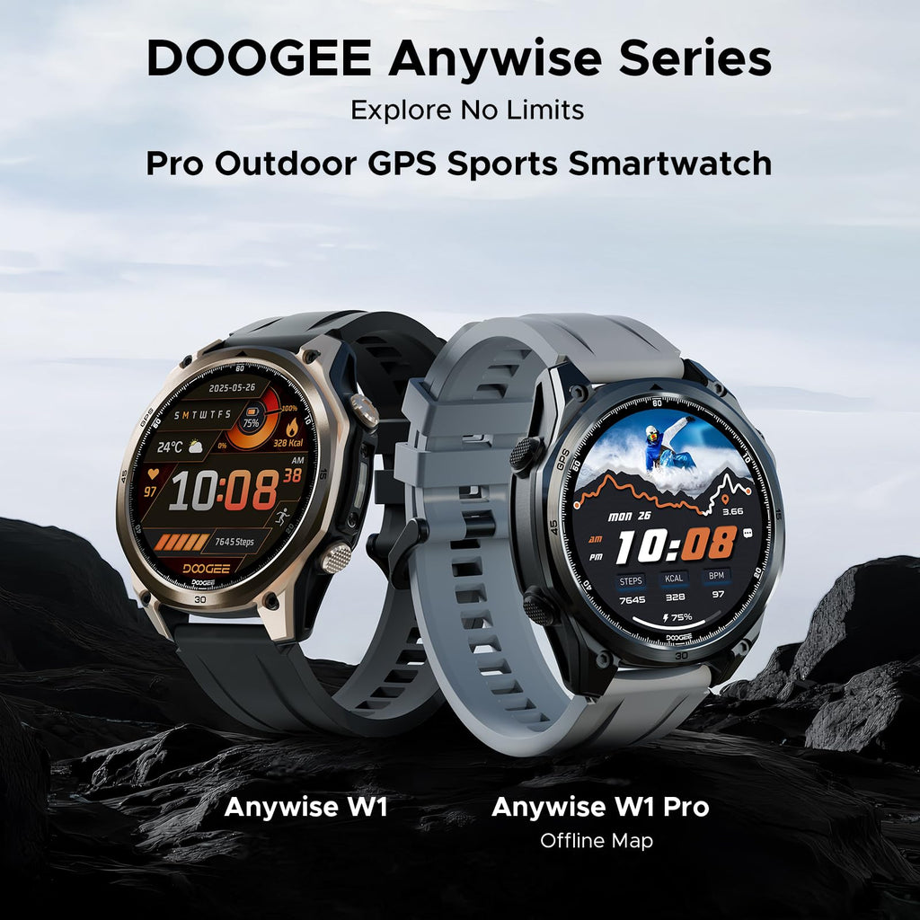 Anywise W1Pro Smart Watch for men, 5ATM Dual-Band GPS Offline Map