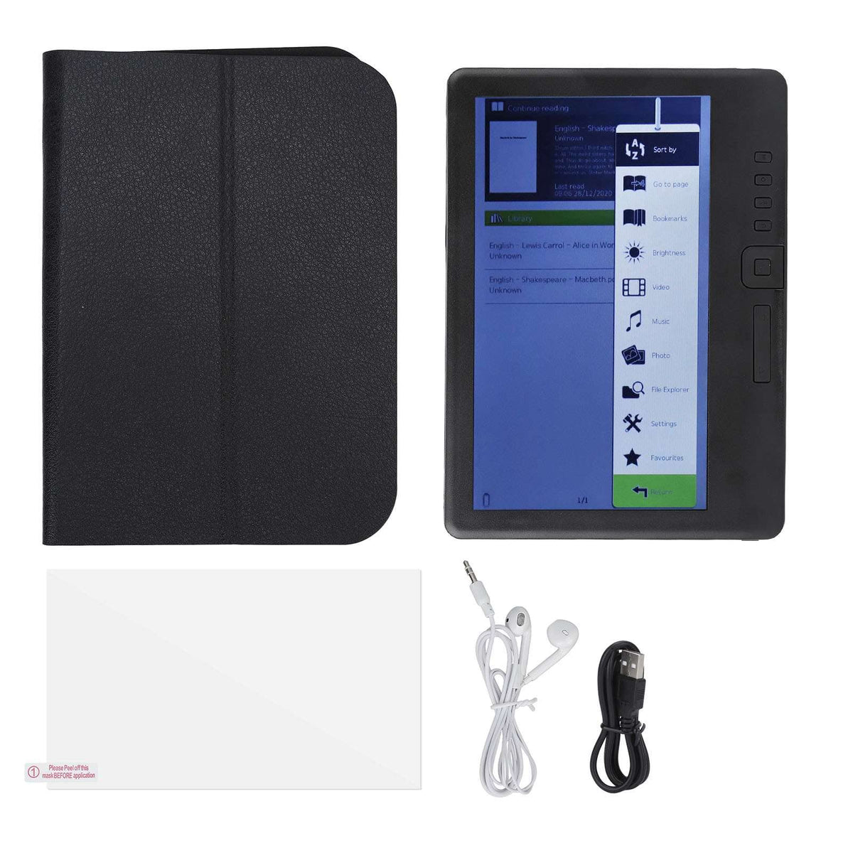 Yoidesu E Reader, 7in Portable Color TFT LCD 16:9 Screen HD Black E Reader Books with Navigation and Protective Case(16GB)