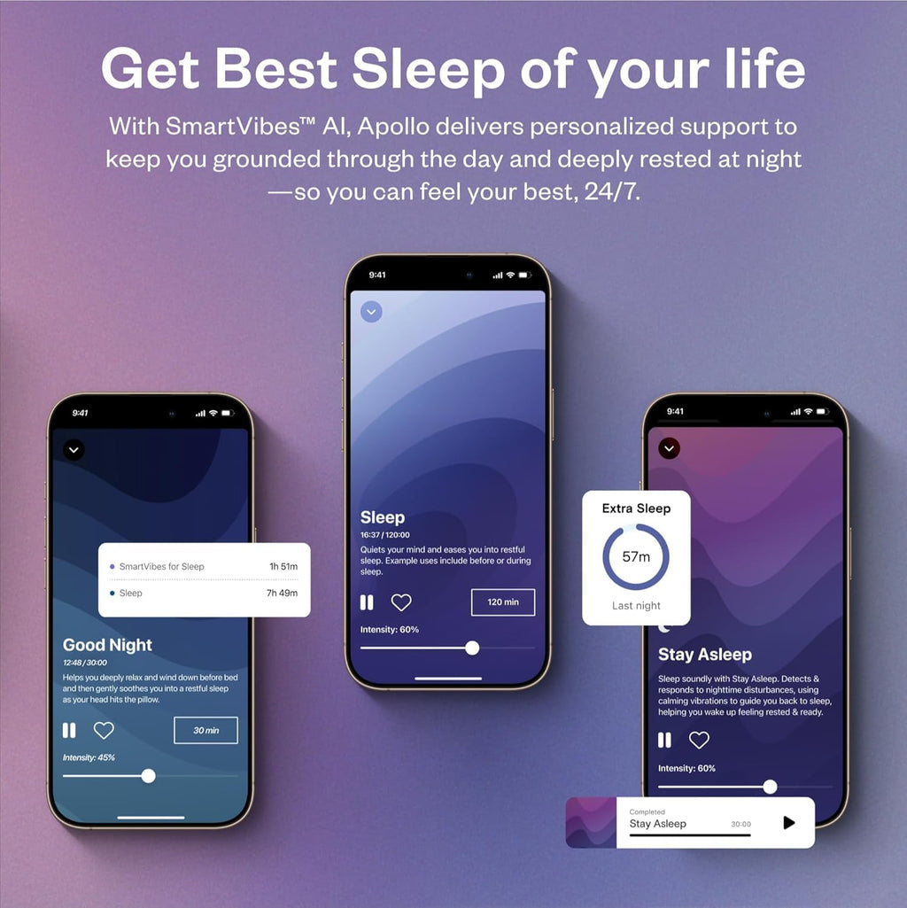 Apollo Neuro Wearable & 12-Month SmartVibes AI Membership - Sleep Aid & Stress Relief Device (Glacier)