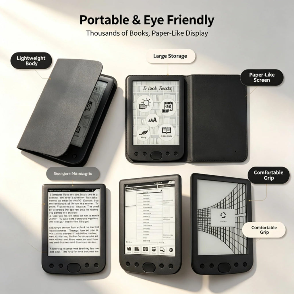 EBTOOLS 6 Inch E Reader, Large Touch Screen with 800x600 High Resolution, Adjustable Font Sizes, Text Highlighting, Paper Like Display, Supports PDF EPUB MOBI, Long Battery Life (8G)