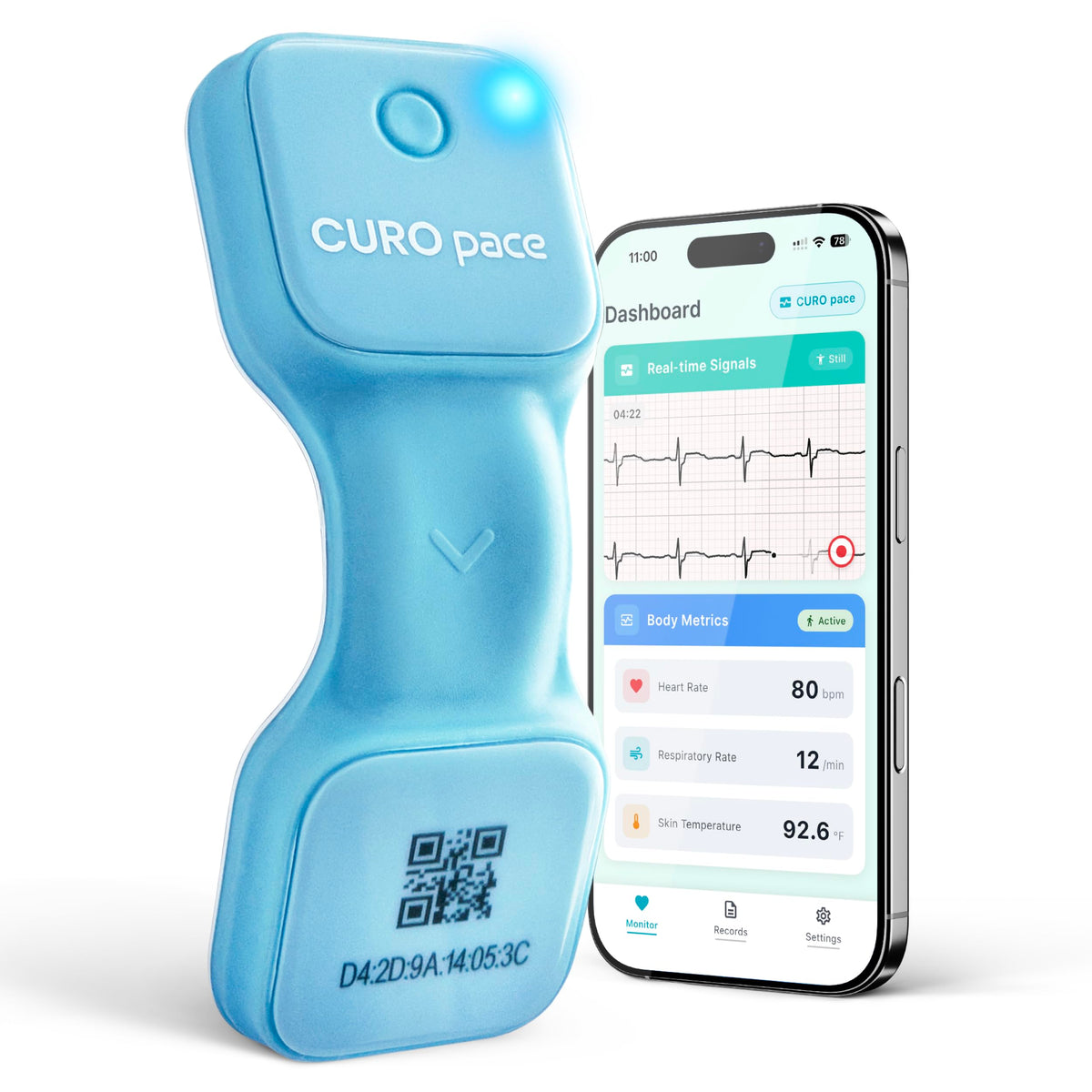 Ultra-Thin Wearable Wellness Patch – Chest-Worn Body Signal Monitor with Heart Rate, Respiratory Rate & Skin Temperature Tracking, Real-Time Monitoring While Worn, App Connected