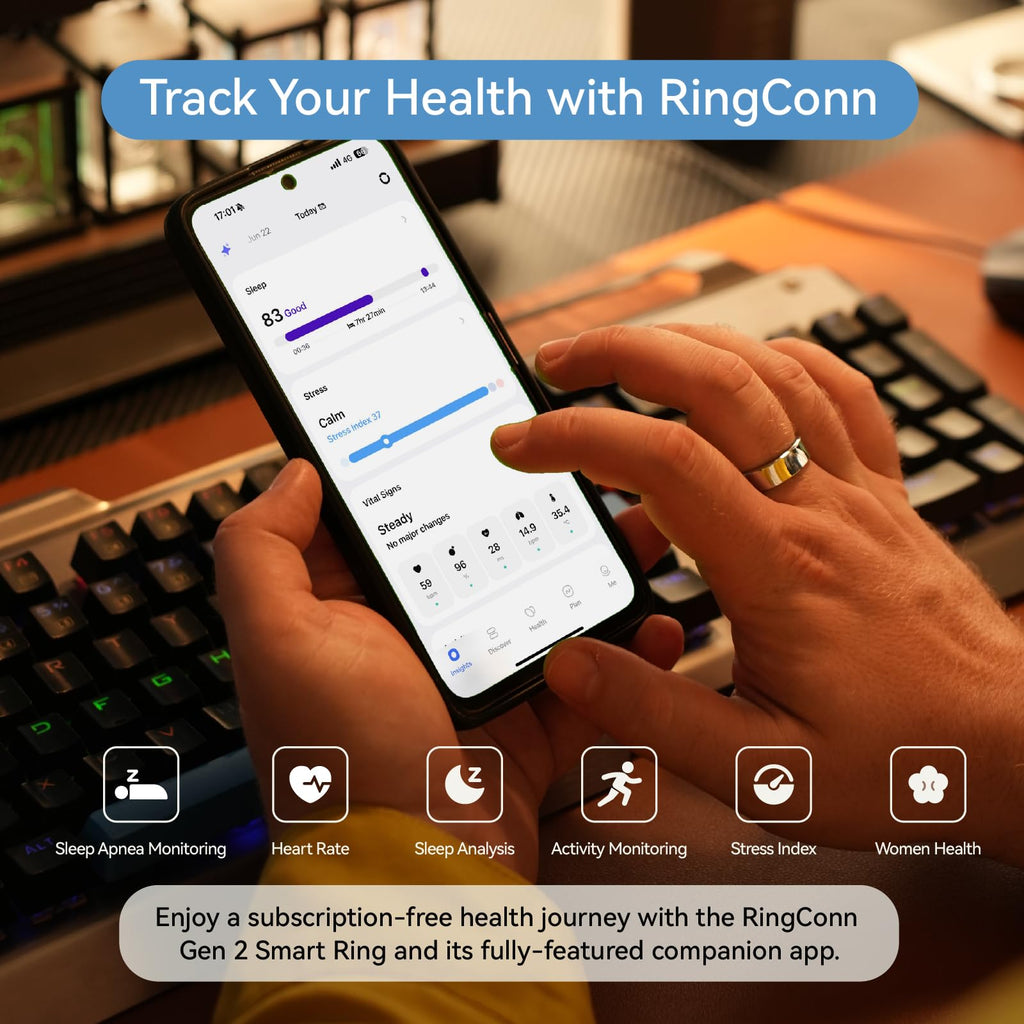 RingConn Gen 2 Smart Ring - Sleep Apnea Monitoring(Gold, Size 8)