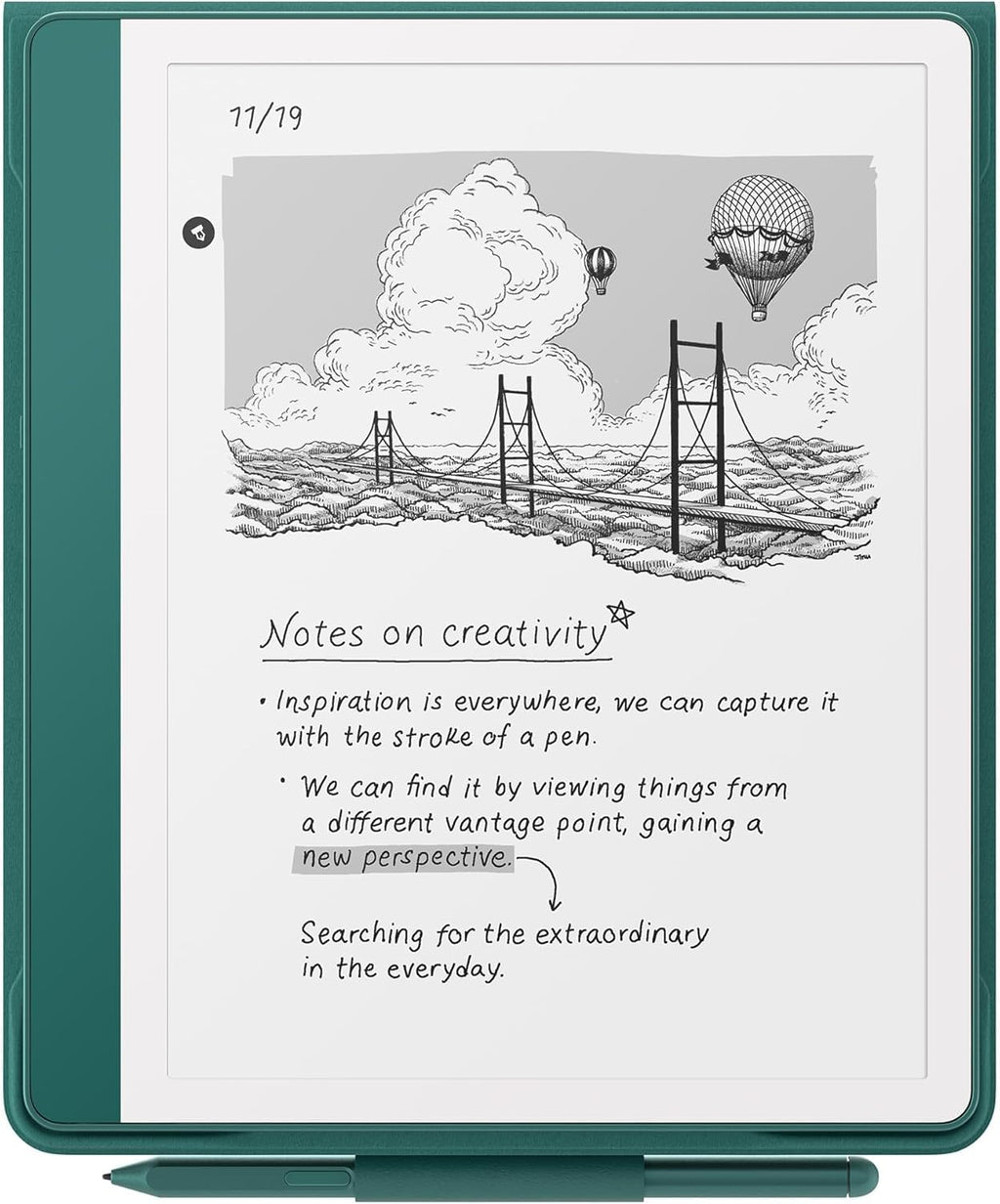 Amazon Kindle Scribe Essentials Bundle including Kindle Scribe (64GB) - Metallic Jade, Premium Pen, Leather Folio-Jade, and Power Adapter