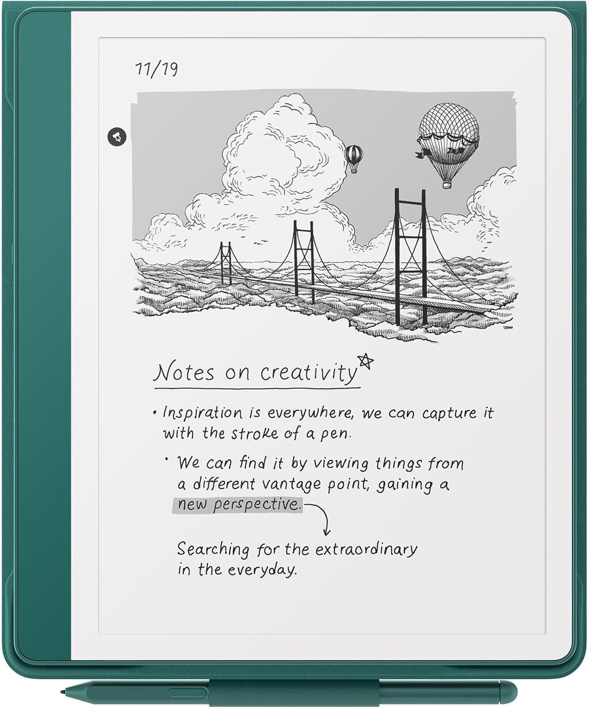 Amazon Kindle Scribe Essentials Bundle including Kindle Scribe (64GB) - Metallic Jade, Premium Pen, Leather Folio-Jade, and Power Adapter