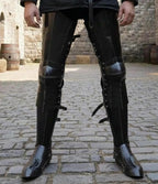 Black Steel Gothic Leg Armor Medieval Knight Greaves & Sabatons Set -Wearable LARP & Cosplay Halloween Costume