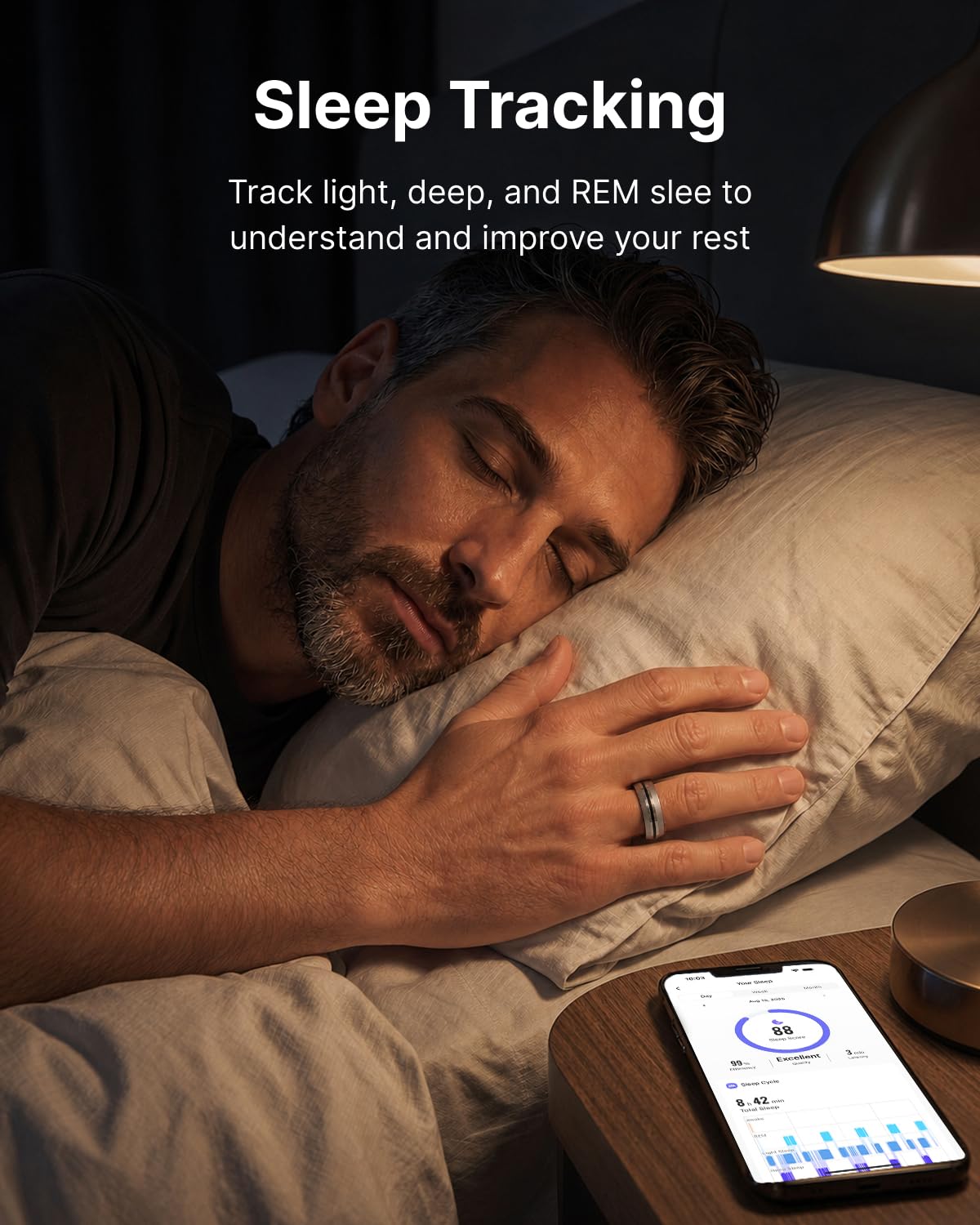 RENPHO Lynx Smart Ring, Subscription-Free App, Silver, Size 11