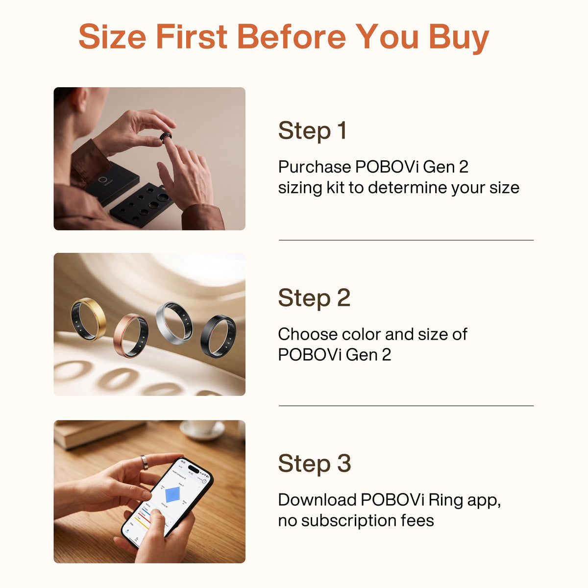 POBOVi Gen2 Titanium Smart Ring, Rosegold, Matte, Size 11